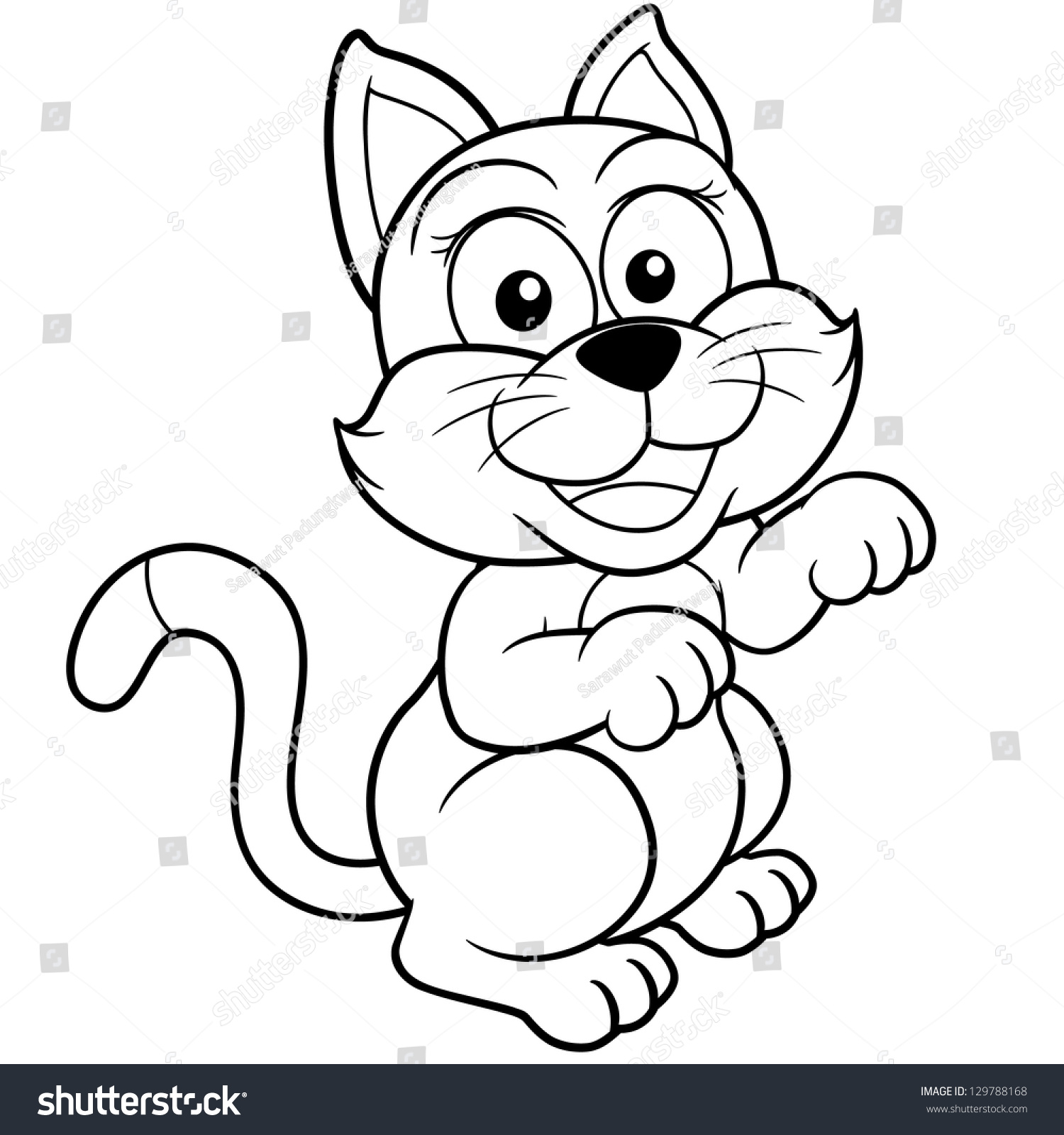 Vector Illustration Of Cat Cartoon - Coloring Book - 129788168