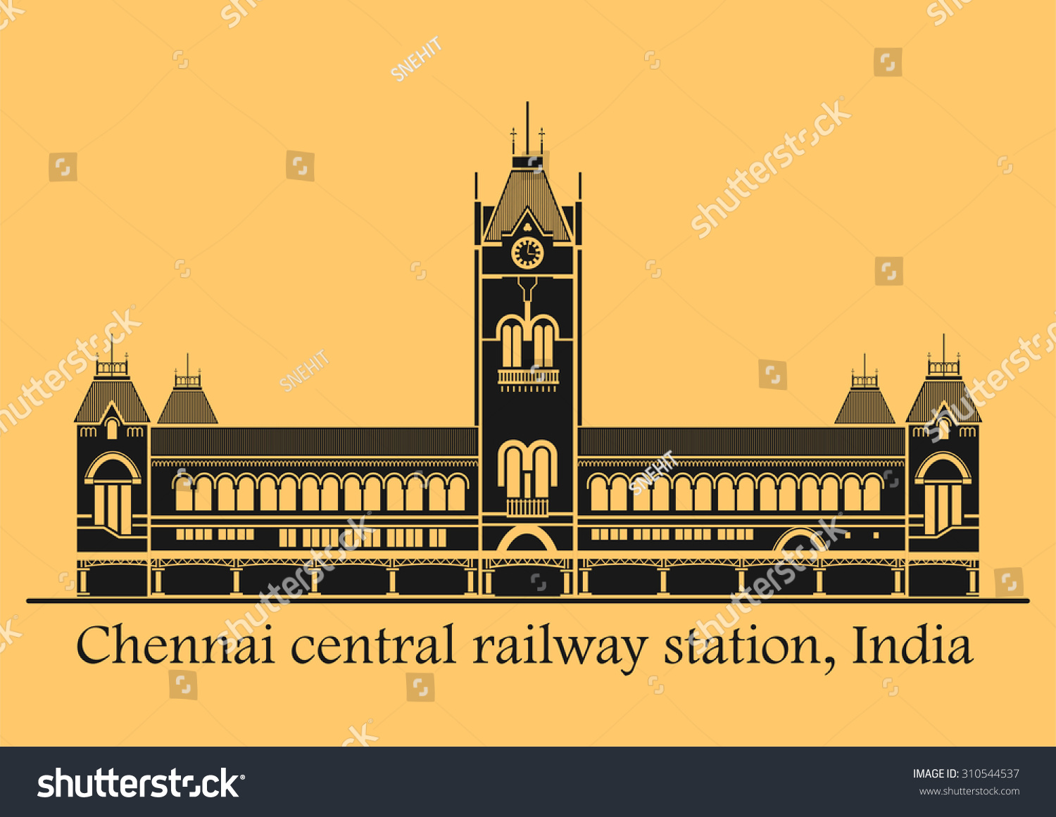 vector-illustration-of-chennai-central-station-in-india-310544537