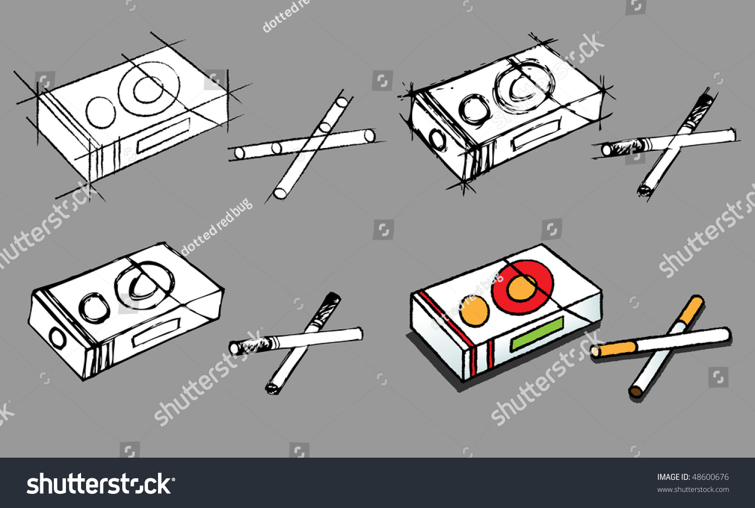 Vector Illustration Of Cigarette Boxes And Cigarettes - 48600676
