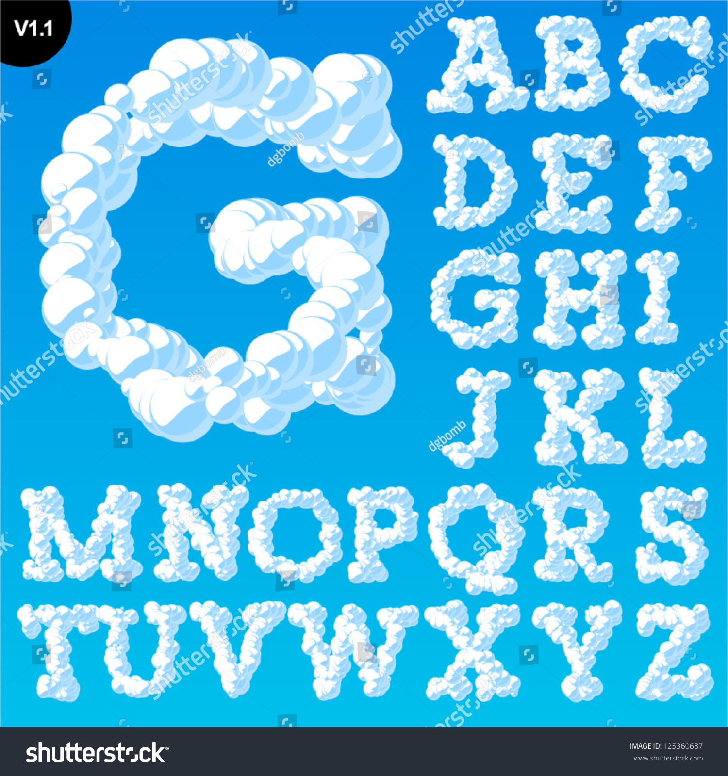 Vector Illustration Of Cloud Alphabet On A Blue Sky Background Font