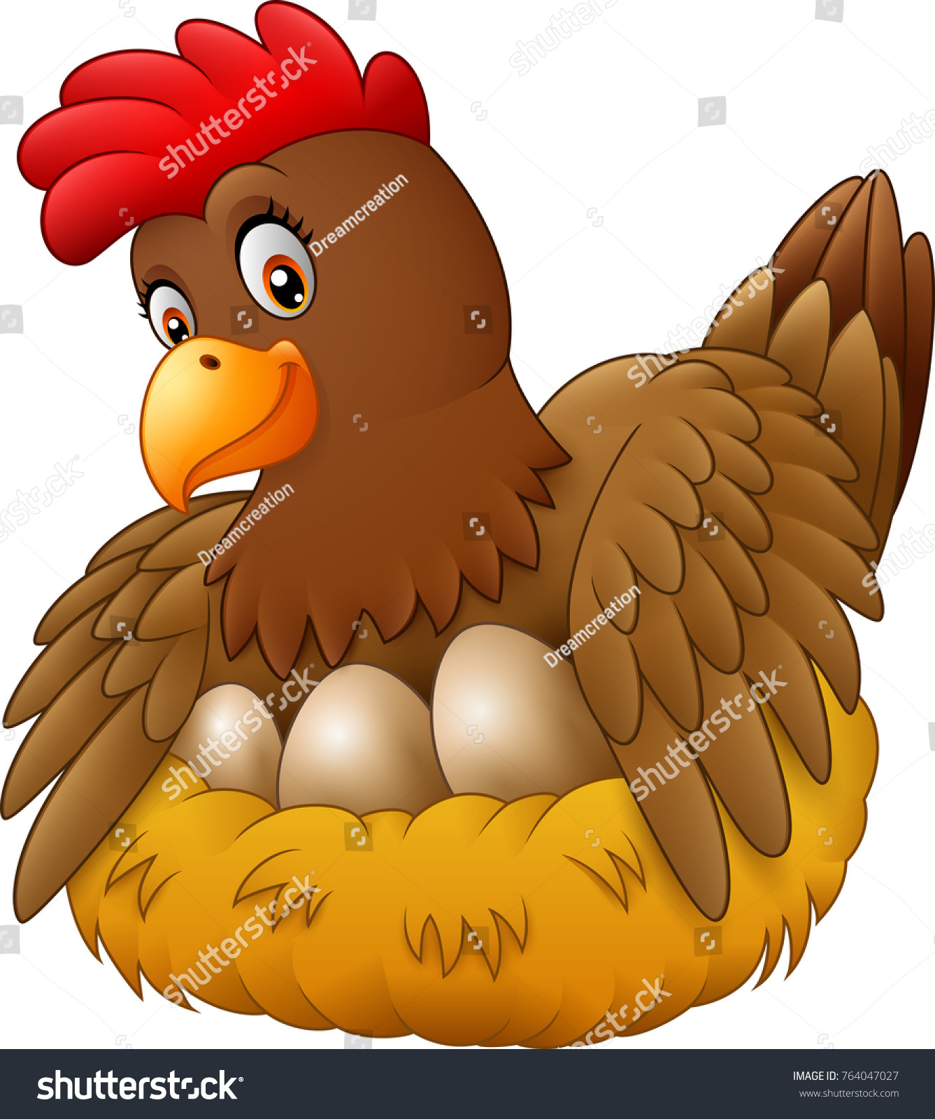 Vector Illustration Cute Hen Brooding Her Stock Vector Royalty Free