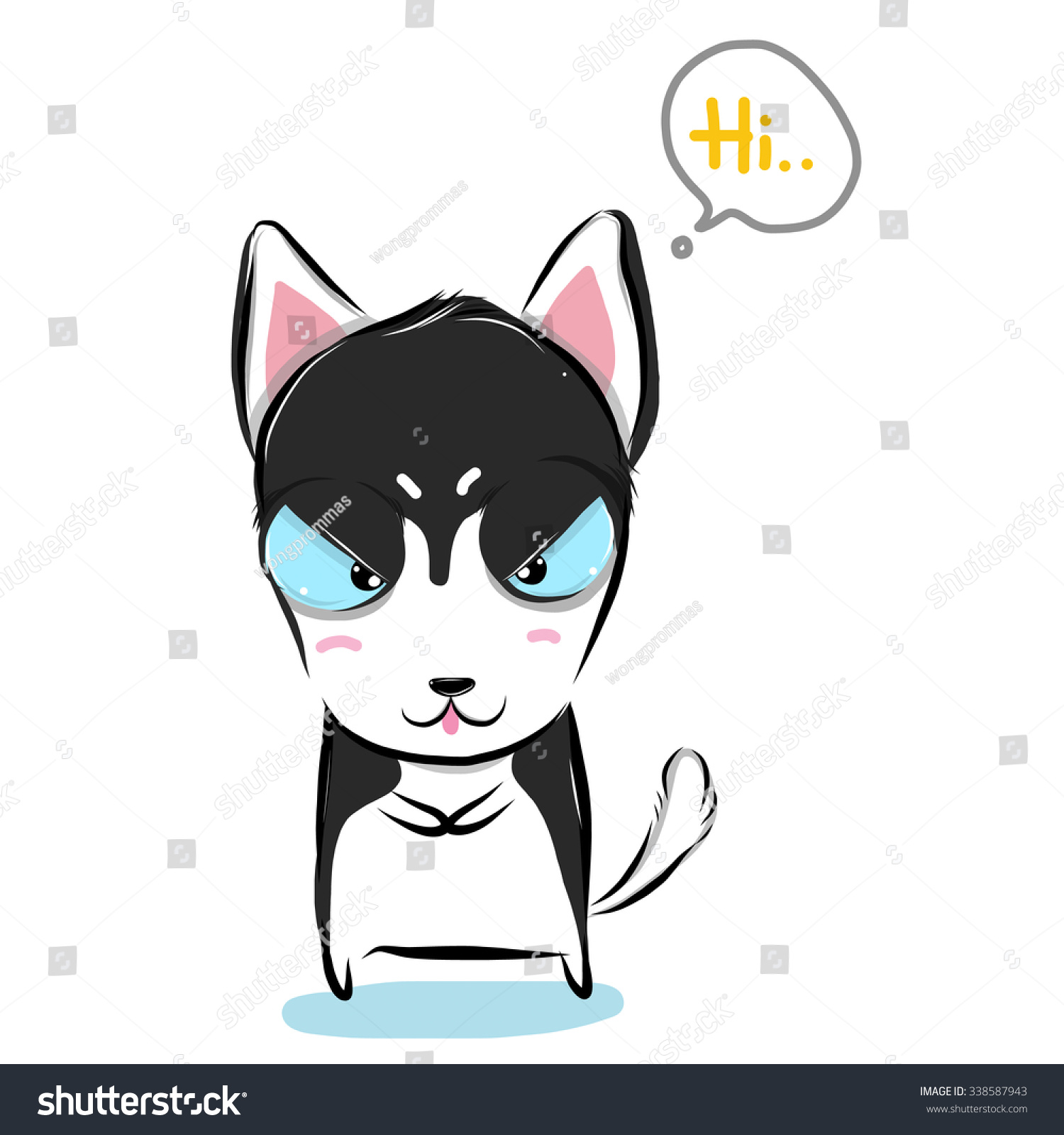 Vector Illustration Of Cute Hi-Siberian-Husky Cartoon Drawing Style