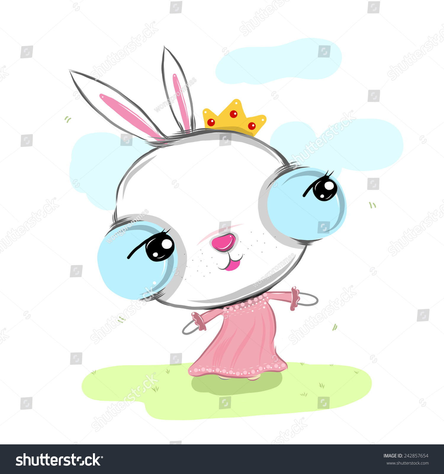 Vector Illustration Of Cute Pretty Rabbit Cartoon Drawing Style