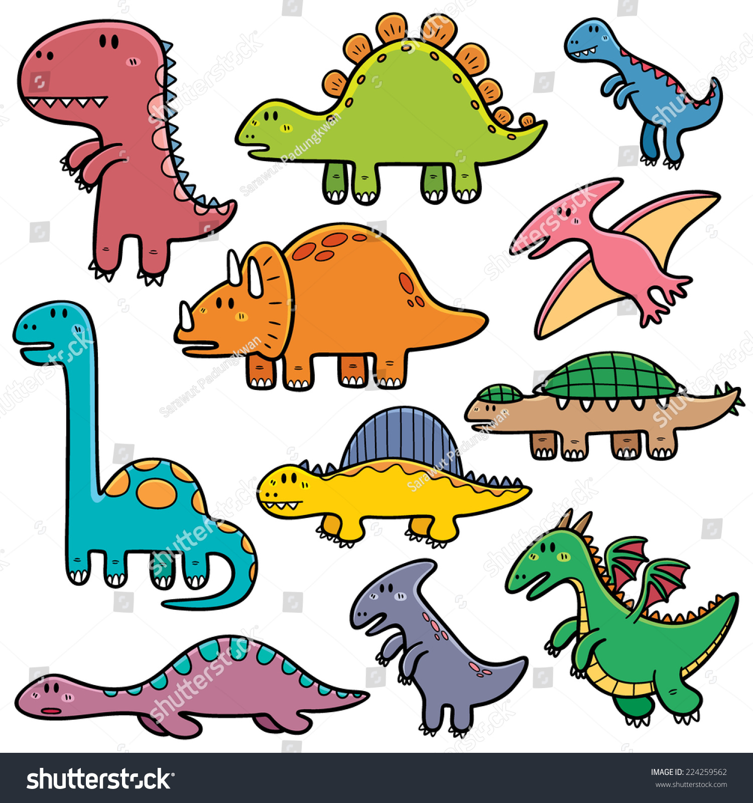 Vector Illustration Of Dinosaurs Cartoon Characters - 224259562 ...