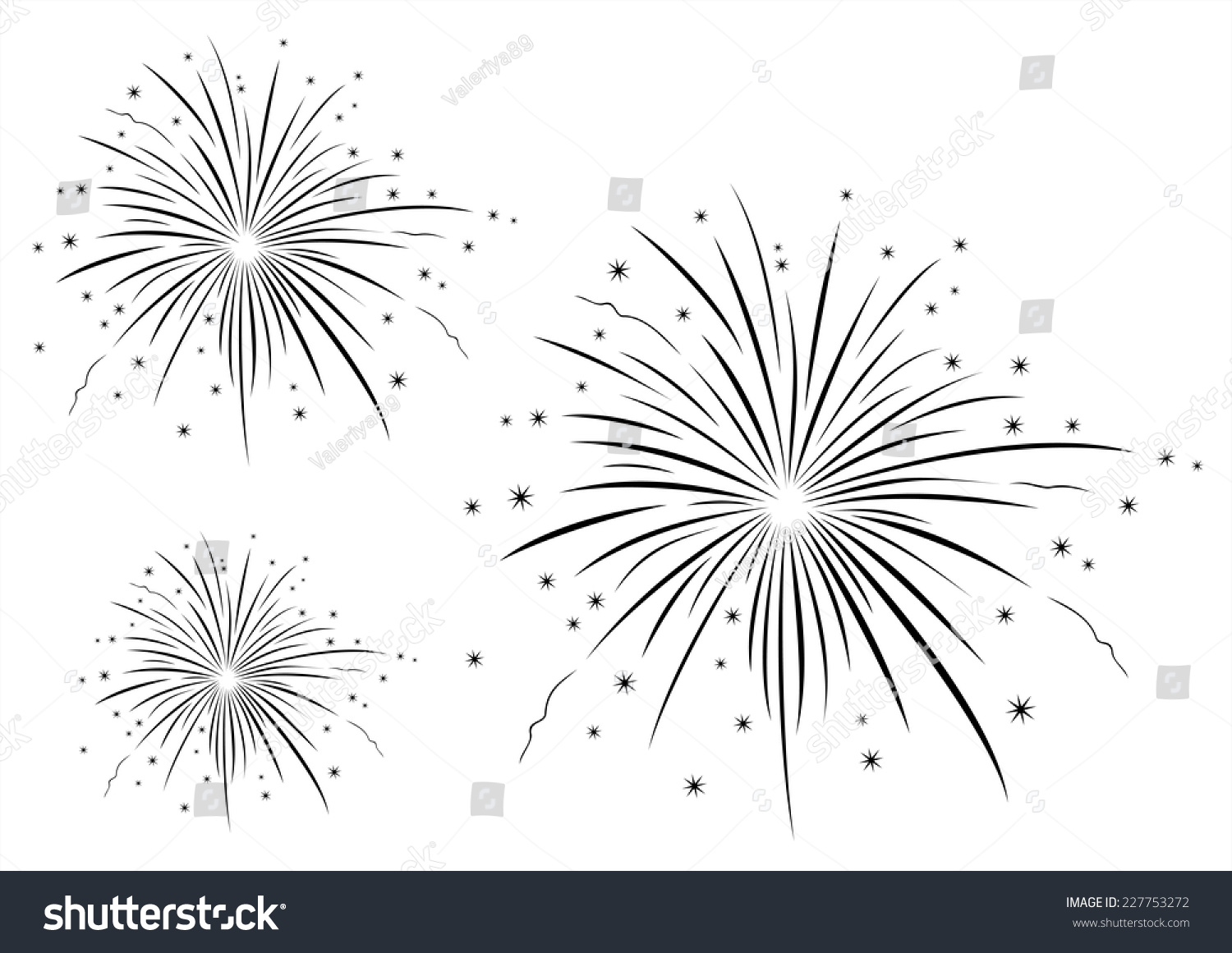 Vector Illustration Of Fireworks Black And White - 227753272 : Shutterstock