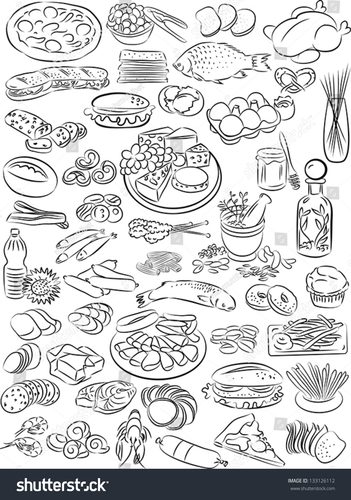 Vector Illustration Food Collection Line Art Stock Vector 133126112