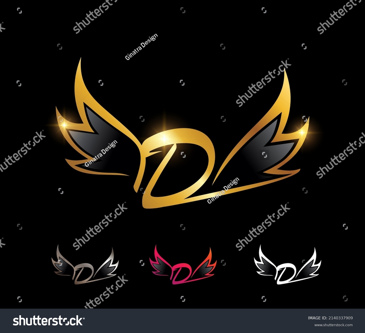 Vector Illustration Golden Wings Monogram Logo Stock Vector Royalty