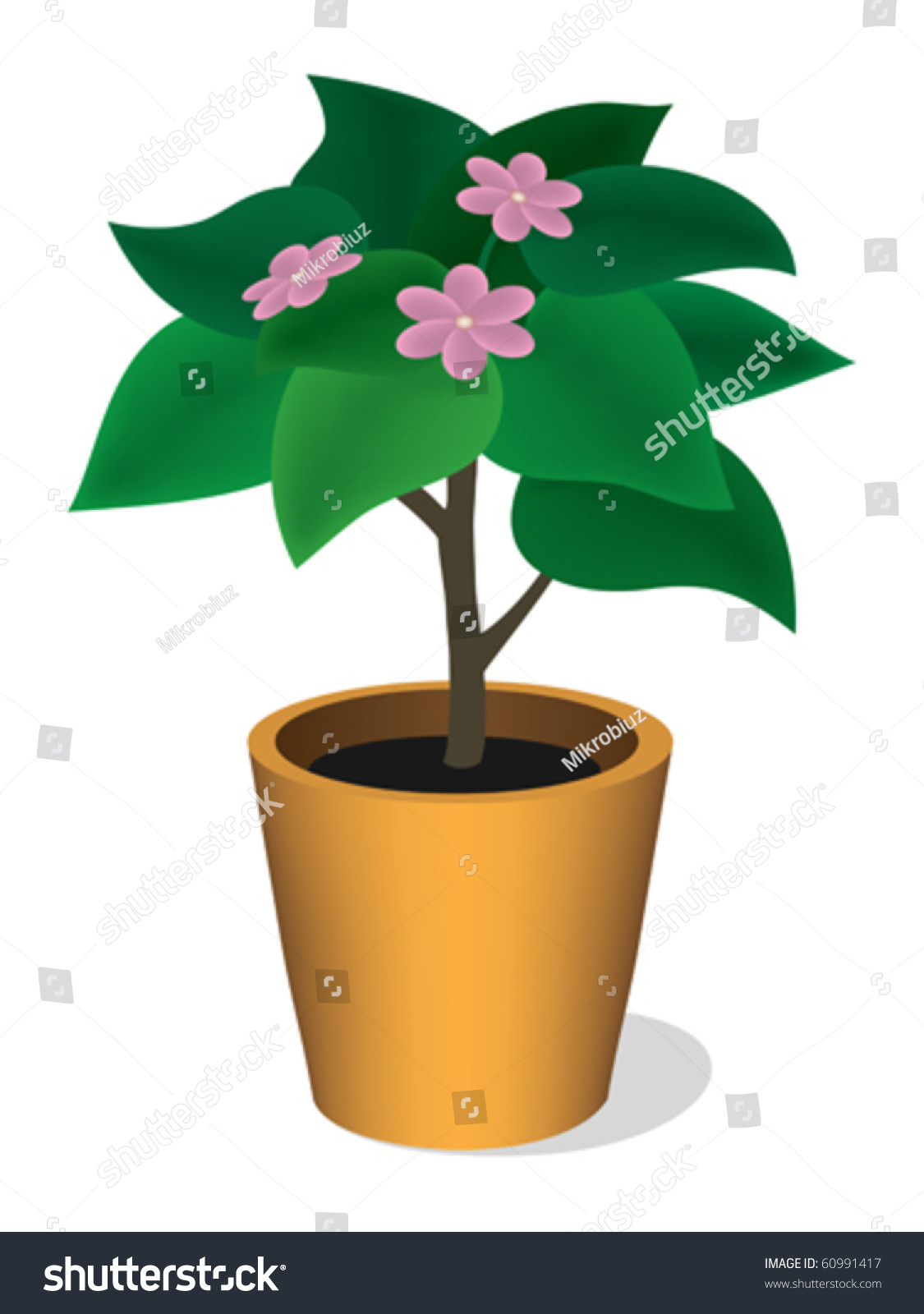 Vector Illustration Of Green Plant With Flowers - 60991417 : Shutterstock