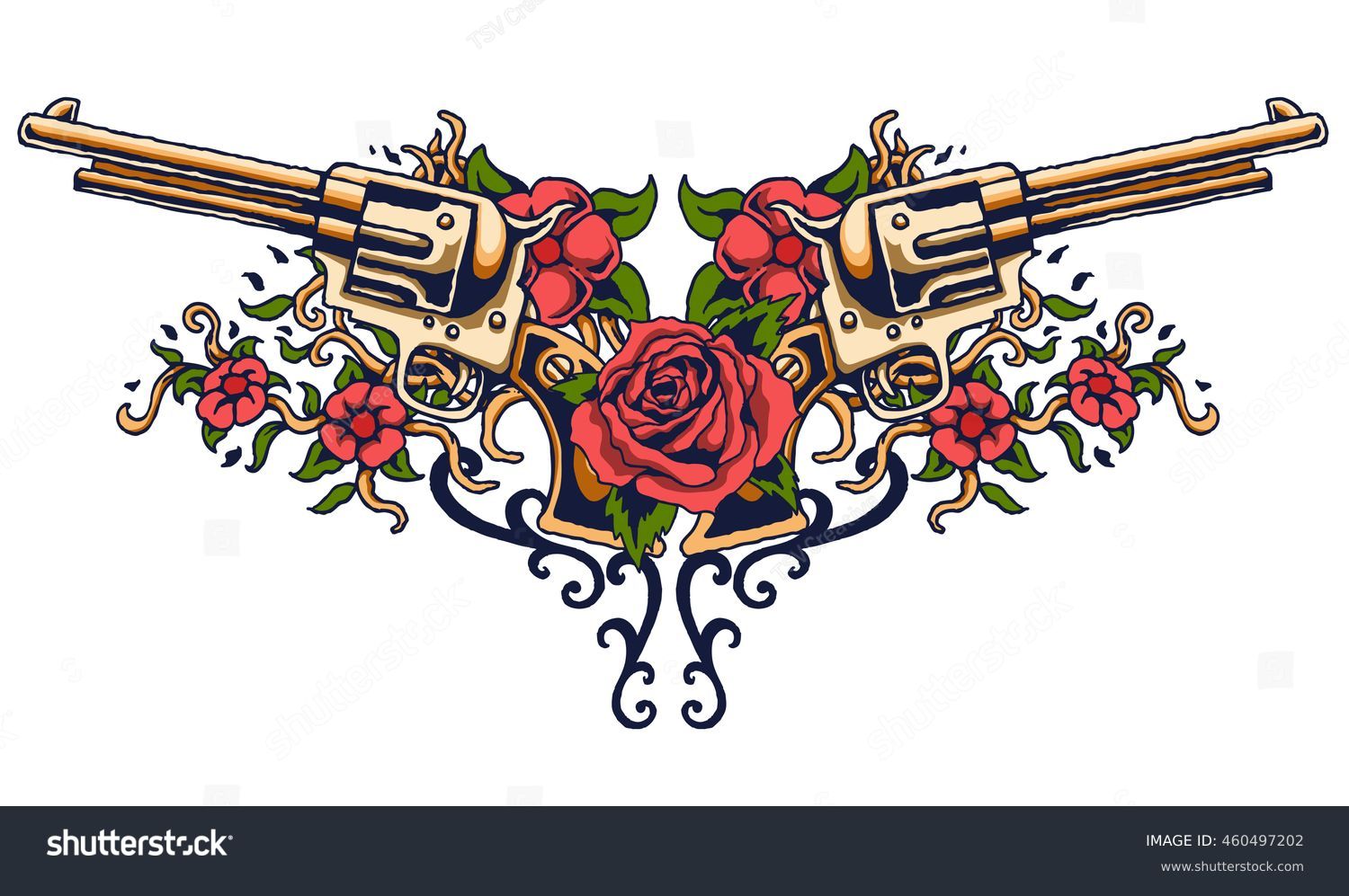 Vector Illustration Guns On Flower Ornaments Stock Vector 460497202 Shutterstock 7704