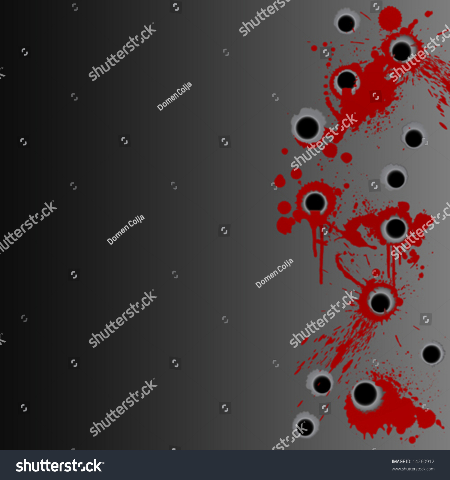 Vector Illustration Of Gunshot Holes In The Wall With Blood Splatter ...