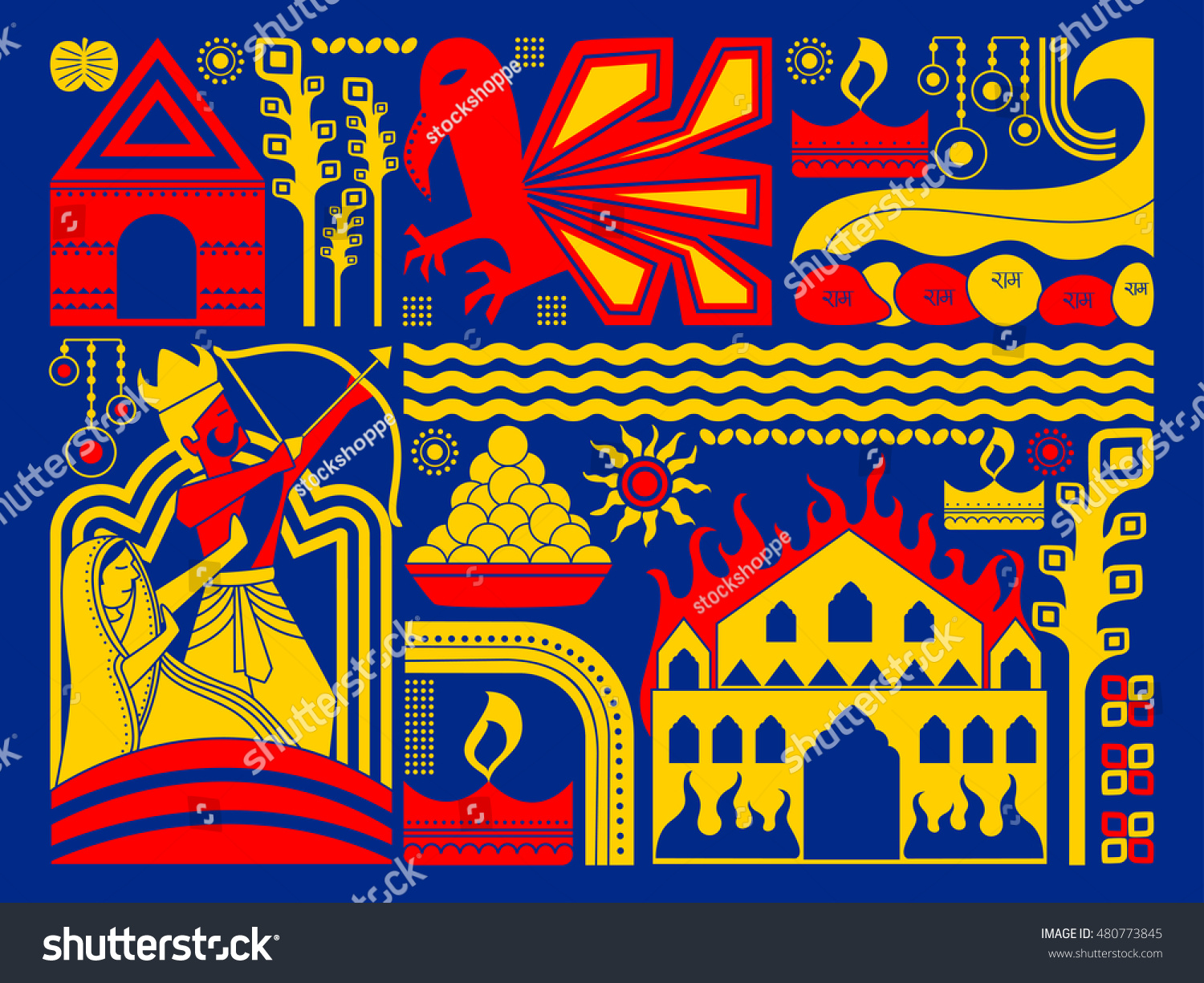 vector illustration of Happy Dussehra festival background kitsch art India vector illustration of Happy Dussehra festival background kitsch art India