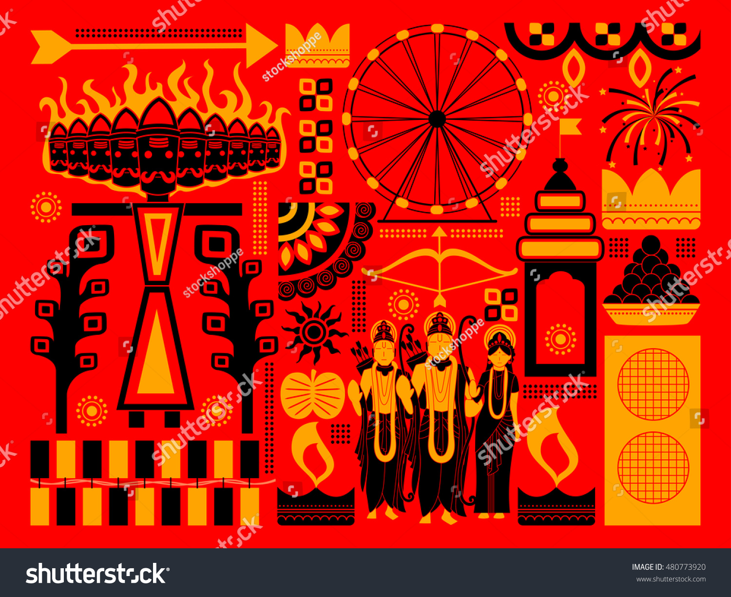 vector illustration of Happy Dussehra festival background kitsch art India vector illustration of Happy Dussehra festival background kitsch art India