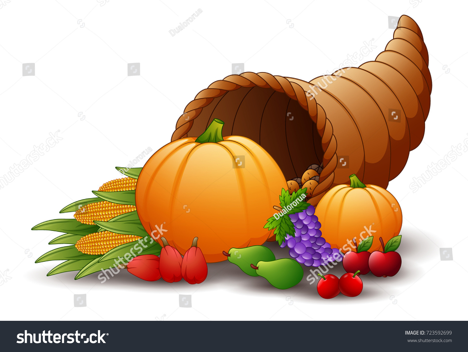 Vector Illustration Horn Plenty Cornucopia Fruits Stock Vector