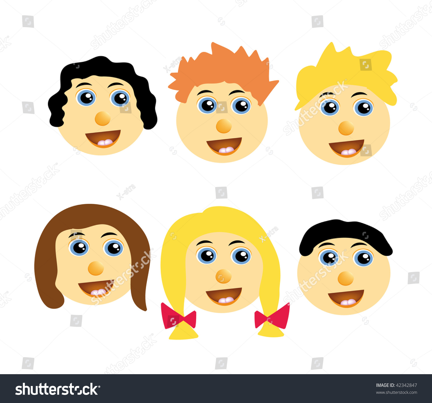 Vector Illustration Of Kids Happy Faces Isolated On Background