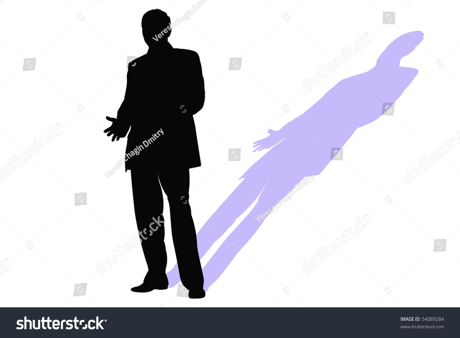 Vector Illustration Of Man Silhouette And His Shadow - 54089284