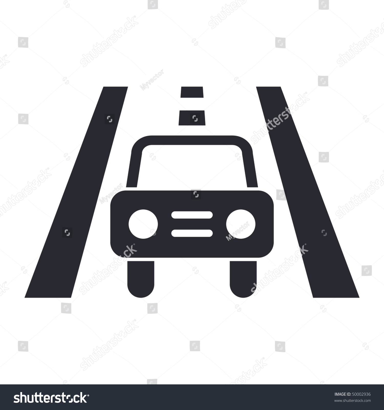 Vector Illustration Of Modern Icon Depicting A Car On The Road