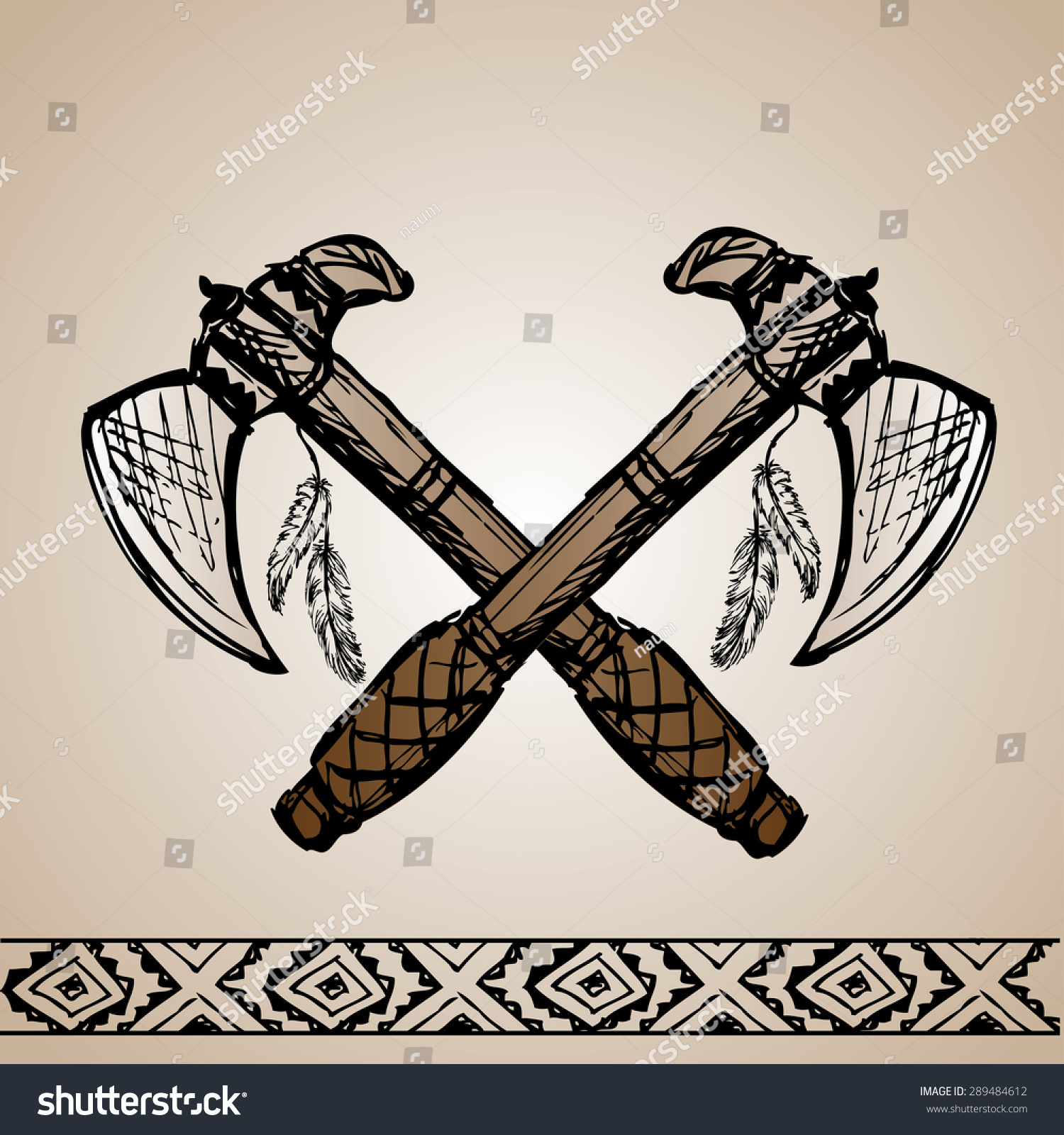 Vector Illustration Of Native American Indian Tomahawks Hand Drawing