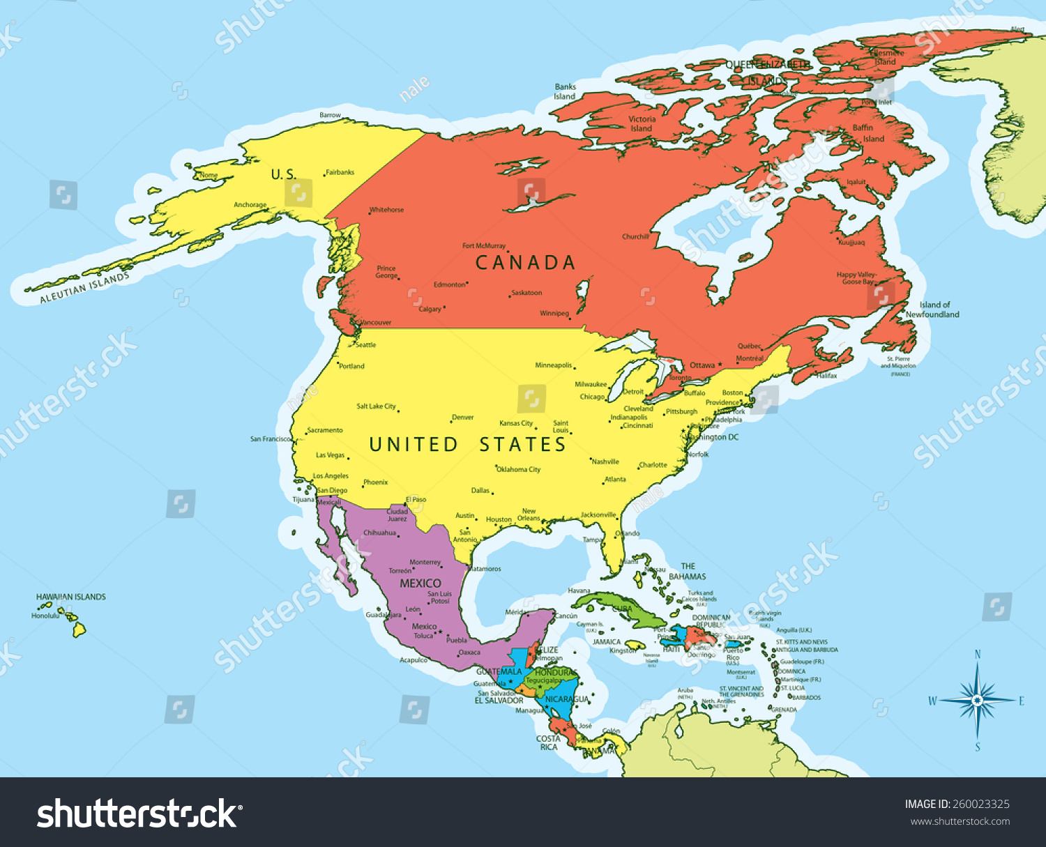 Vector Illustration North America Map Countries Stock Vector 260023325