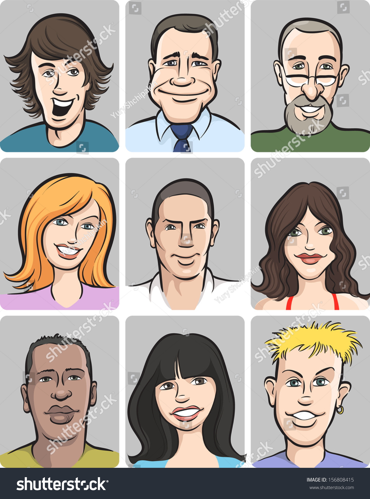 Vector Illustration Of People Faces Collection. Easy-edit Layered 