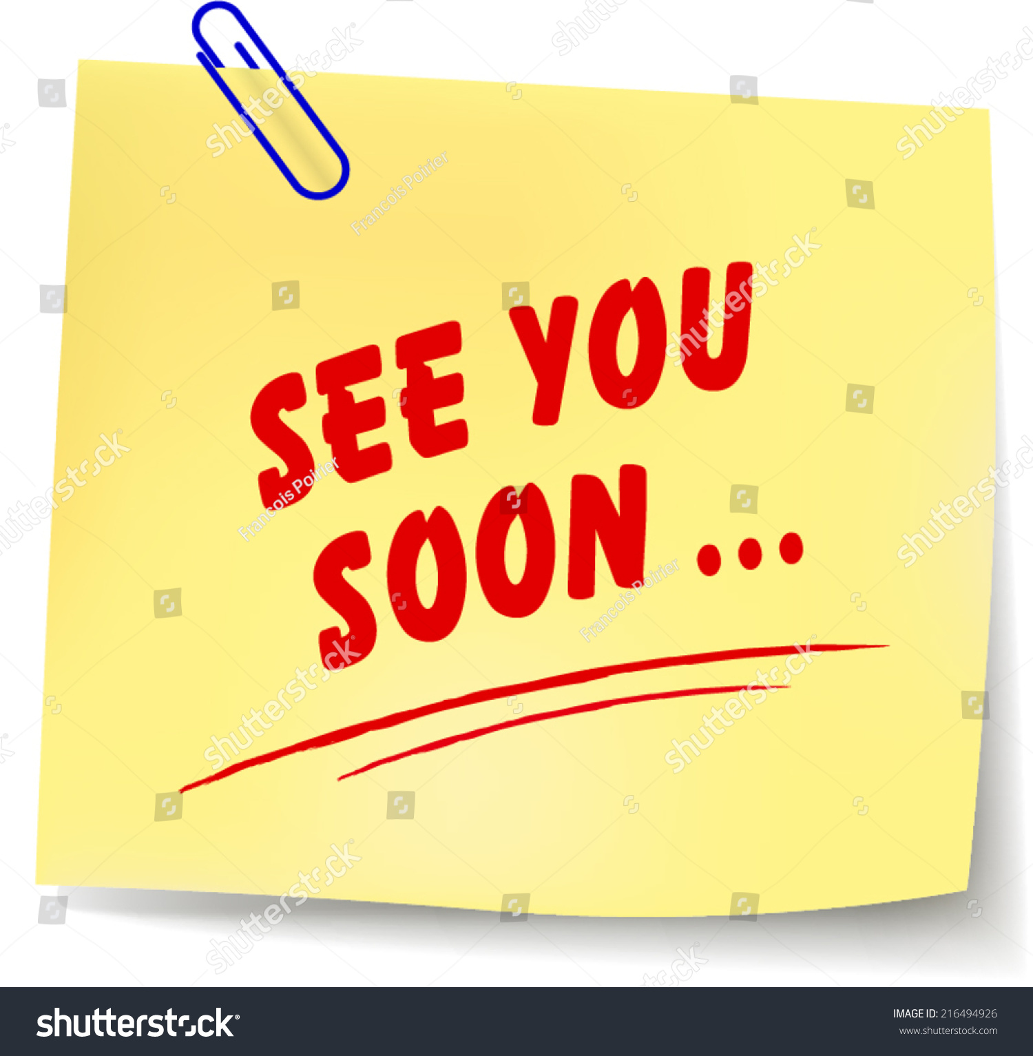 Vector Illustration Of See You Soon Yellow Note On White ...