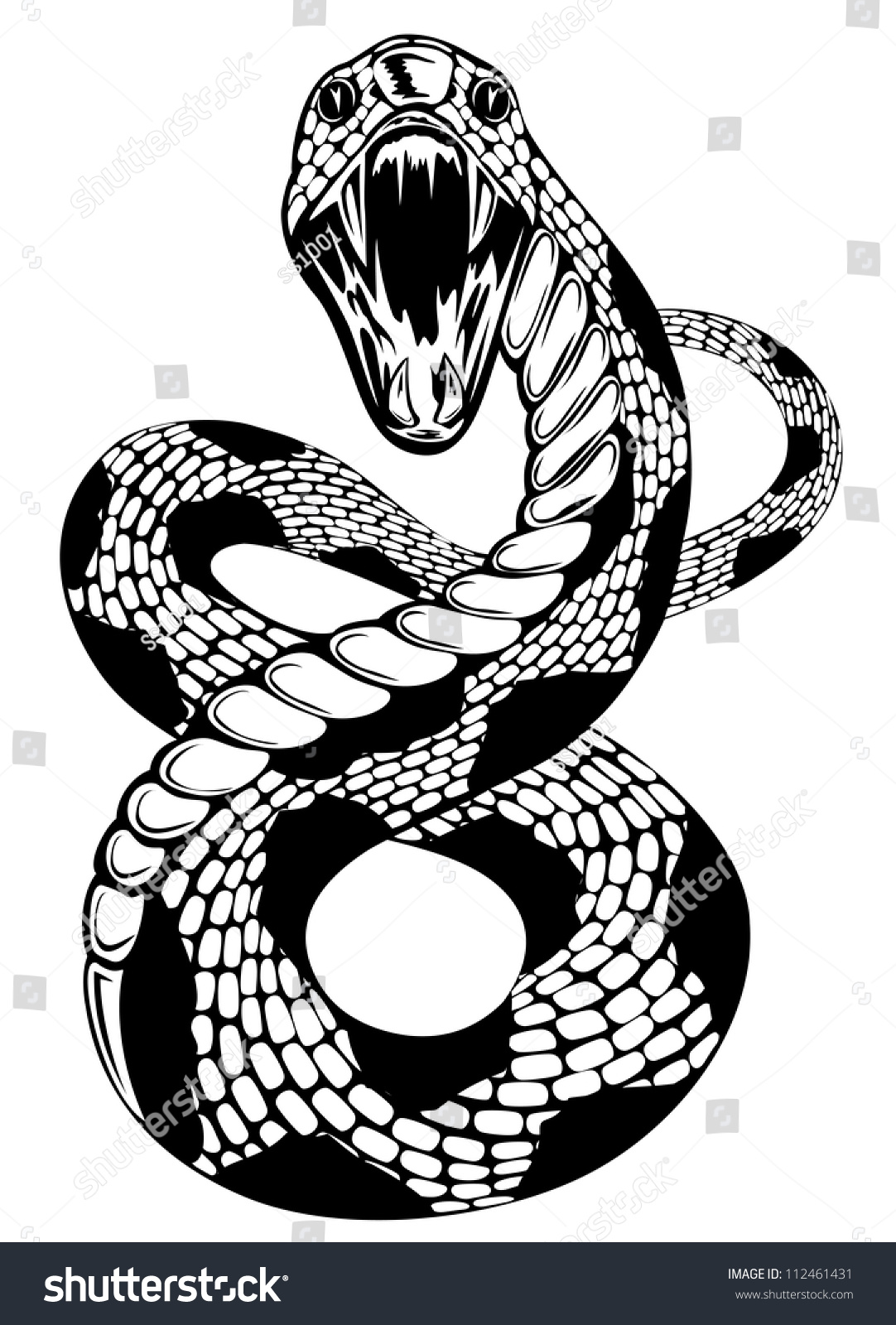 Vector Illustration Of Snake With An Open Mouth On White Background