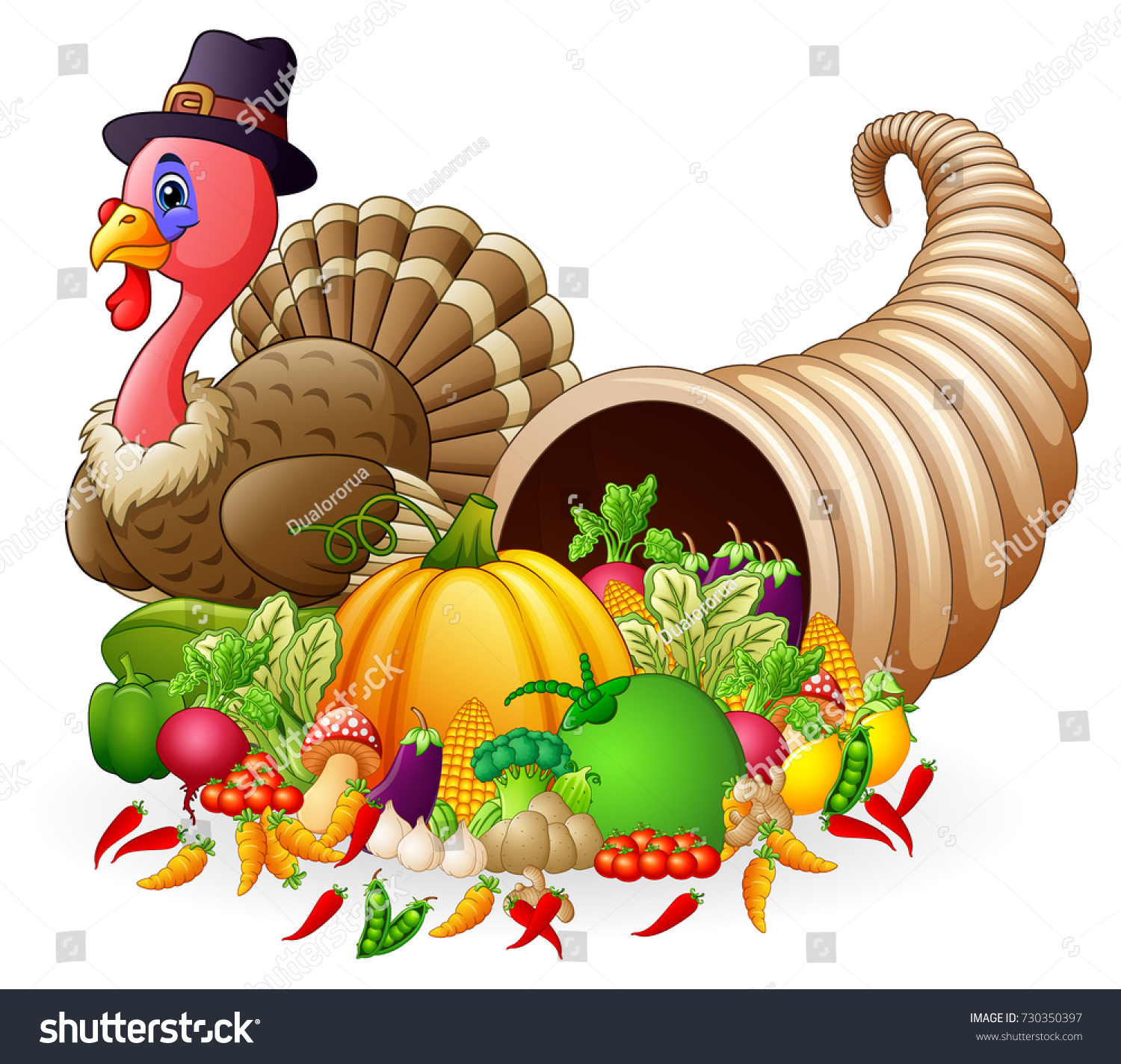 Vector Illustration Thanksgiving Horn Plenty Cornucopia Stock Vector