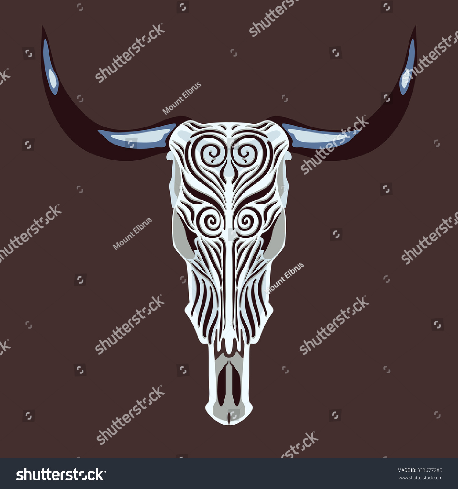 Vector Illustration Of The Cow Skull With Ethnic Ornaments