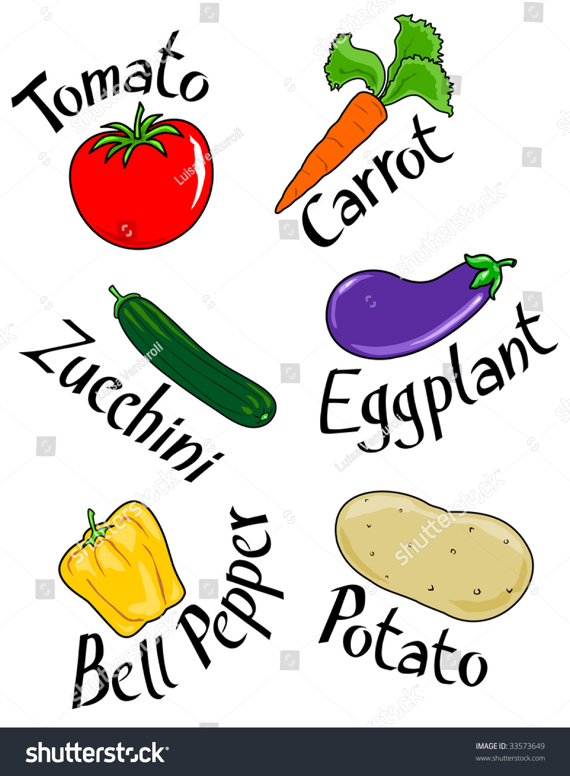 Vector Illustration Showing Six Different Vegetables Stock Vector