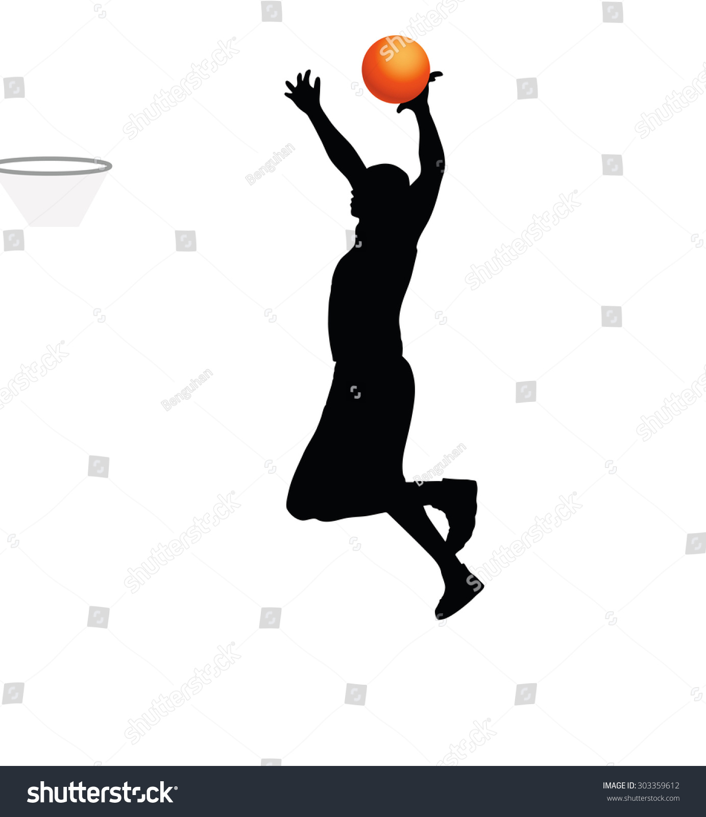 Vector Image - Basketball Player Man Silhouette Isolated On White