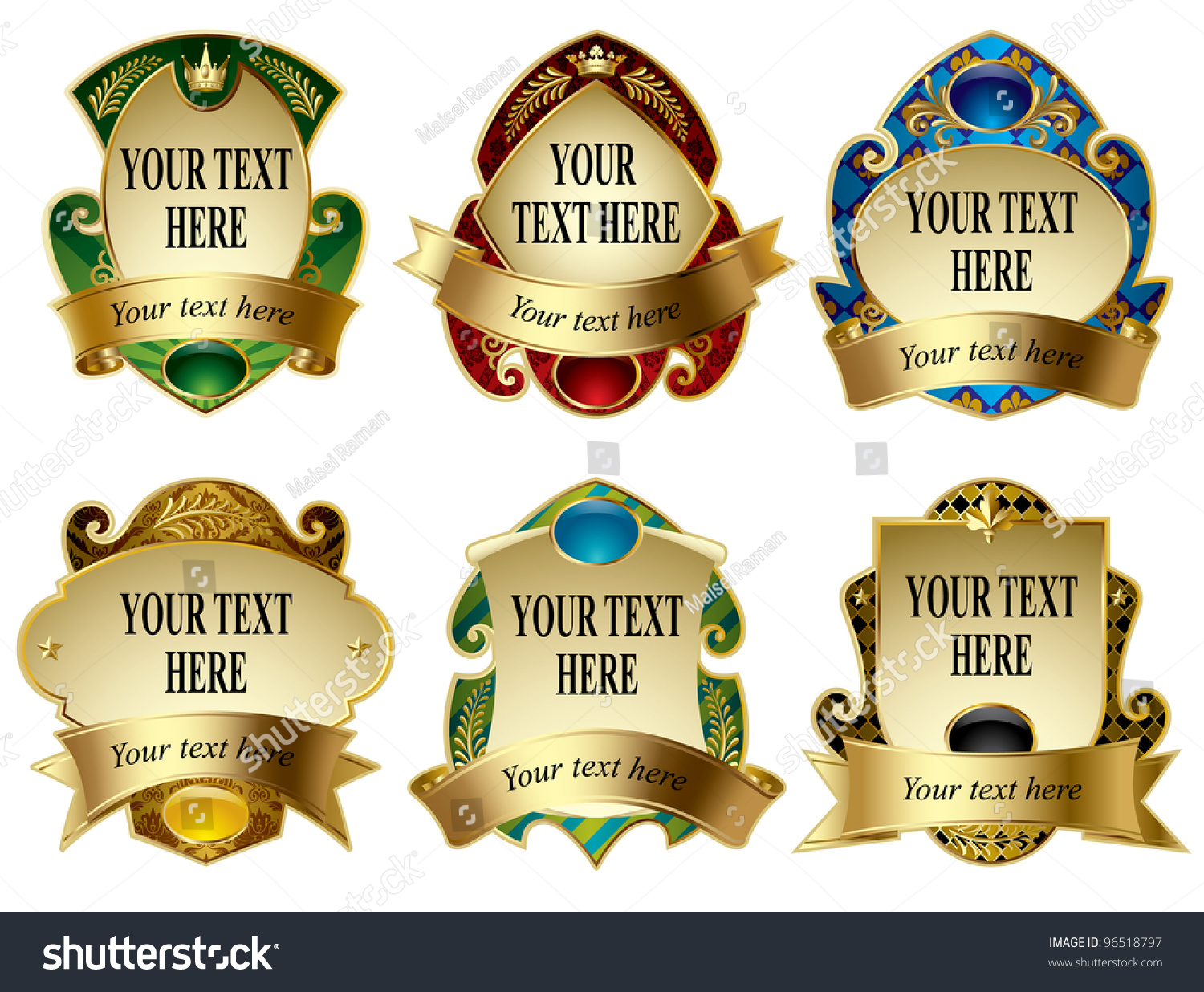 Vector Image Of Six Gold Vintage Labels With Design Elements On White