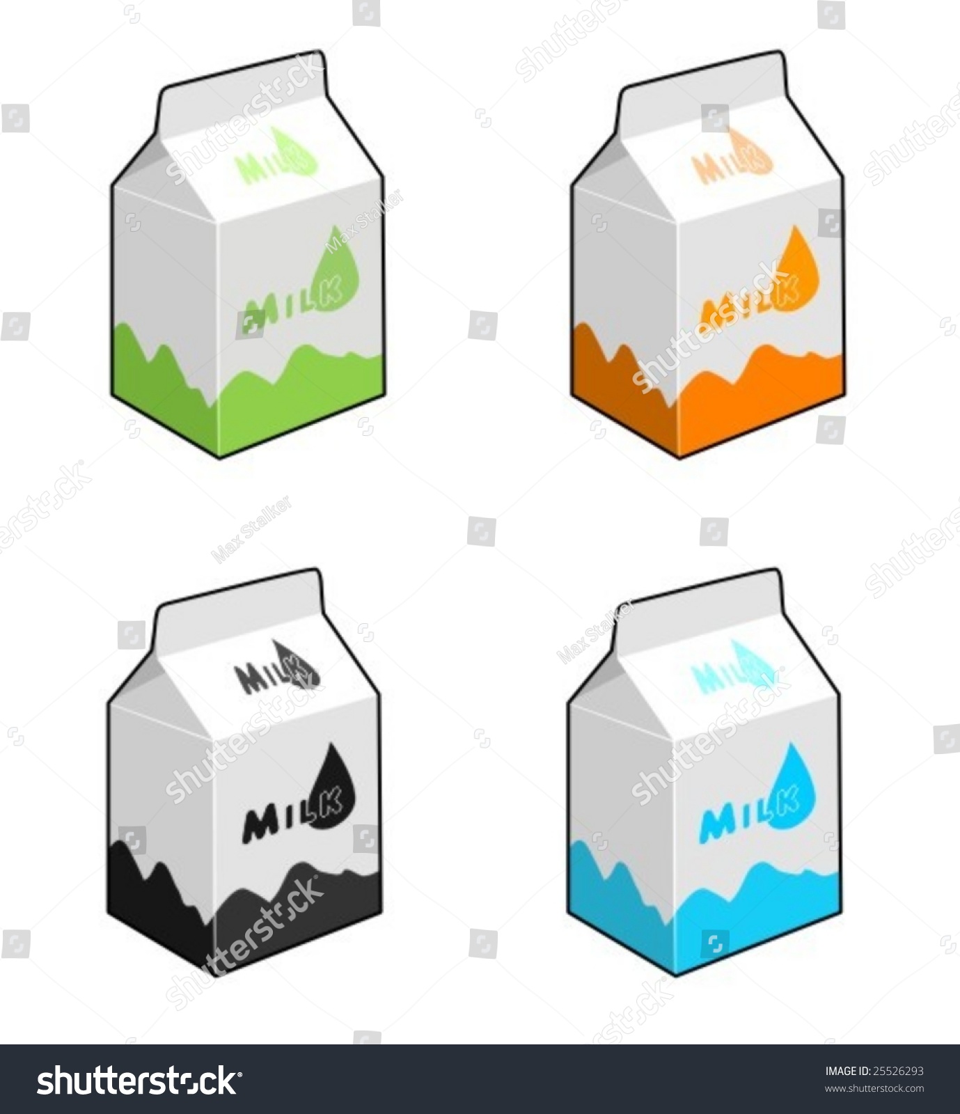 Vector Images Of Virtual Milk Package. 4 Different Colors For Your