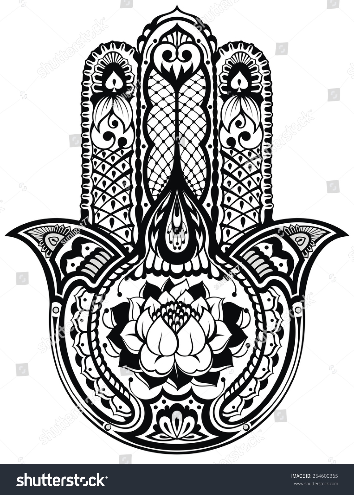 Vector Indian Hand Drawn Hamsa Symbol Stock Vector 254600365 Shutterstock 0428