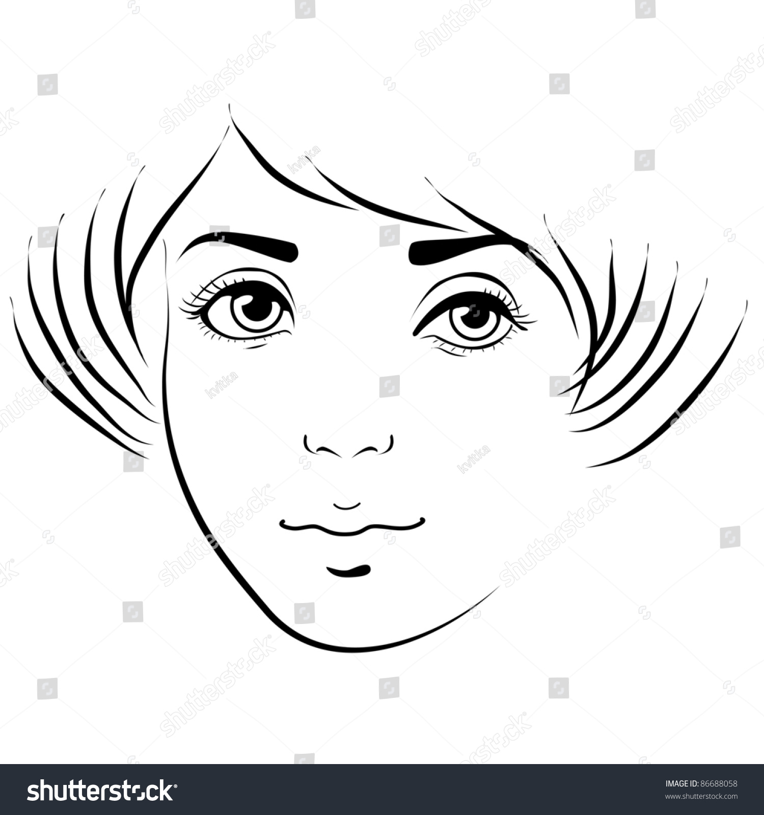 Woman Face Line Drawing Vector : Vector ink women face drawing lines stock