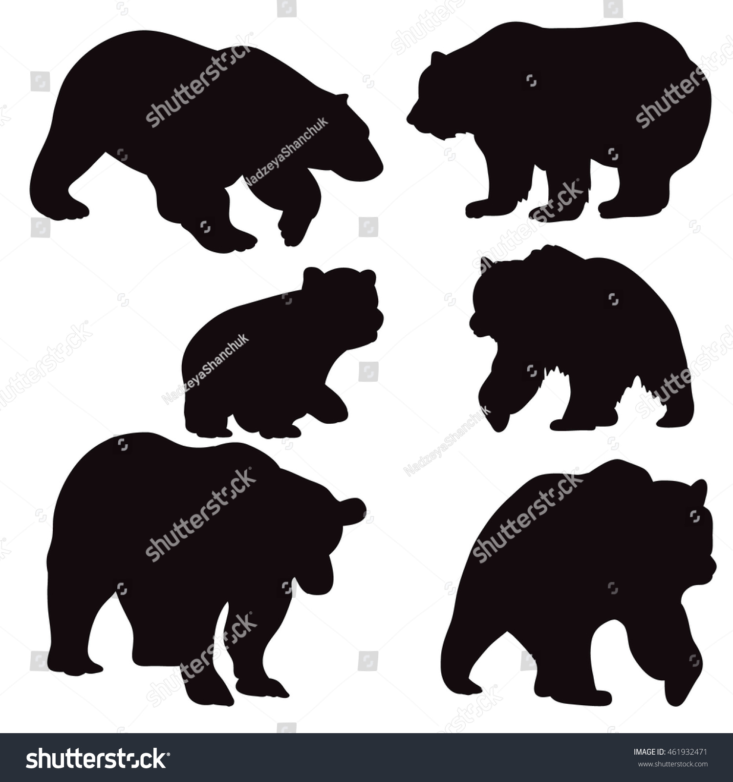 Vector Isolated Silhouette Of A Bear, Set - 461932471 : Shutterstock