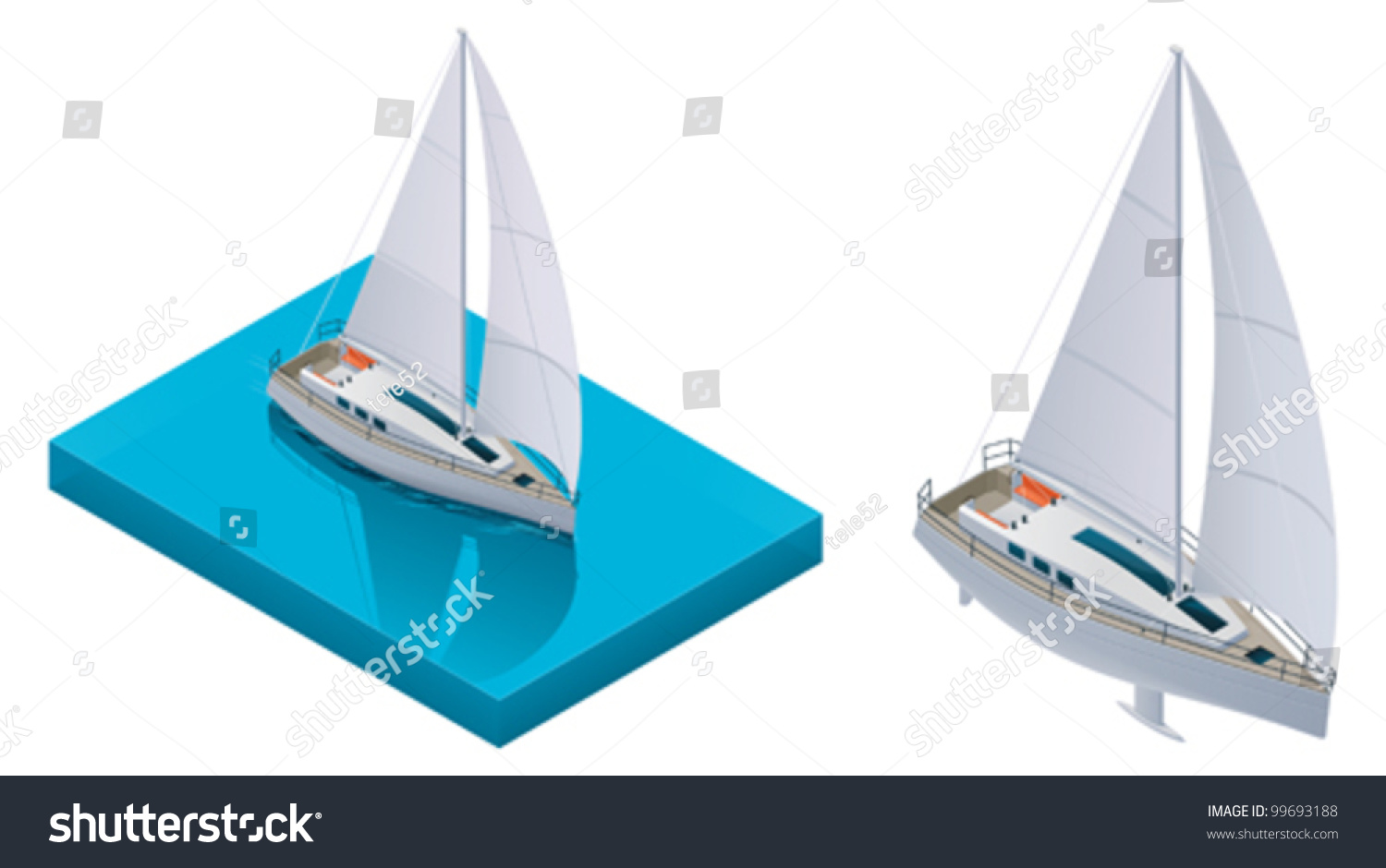 Vector Isometric Yacht Boat On The Water Surface - 99693188 