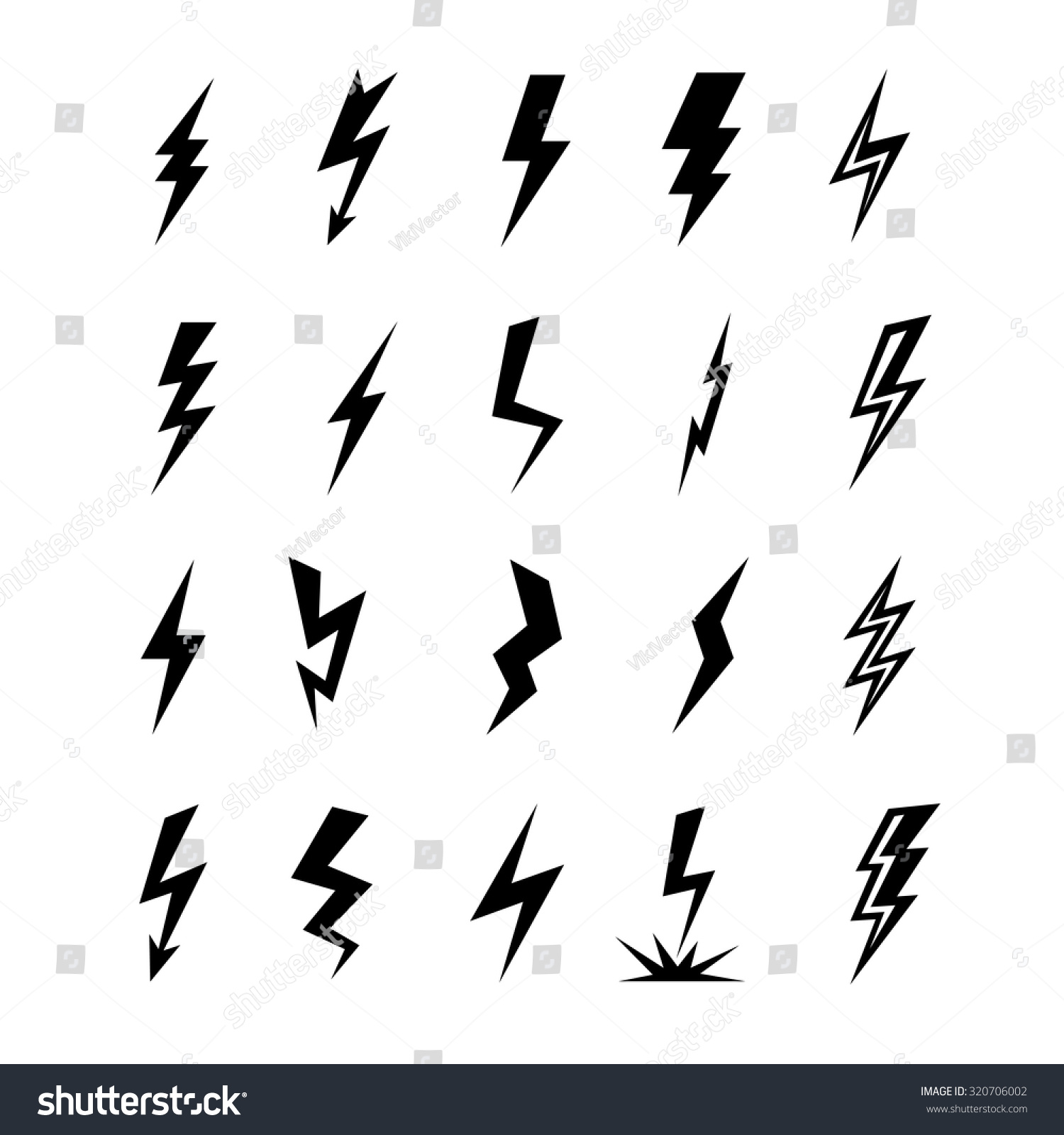 Vector Lightning Silhouette. Lightning Bolt Icon. Set Of Black Icons ...