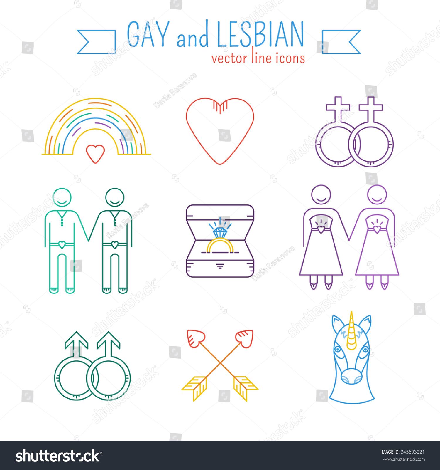 Vector Line Icons Set Of Gay Marriage And Gay Love Icons Lgbt Symbols