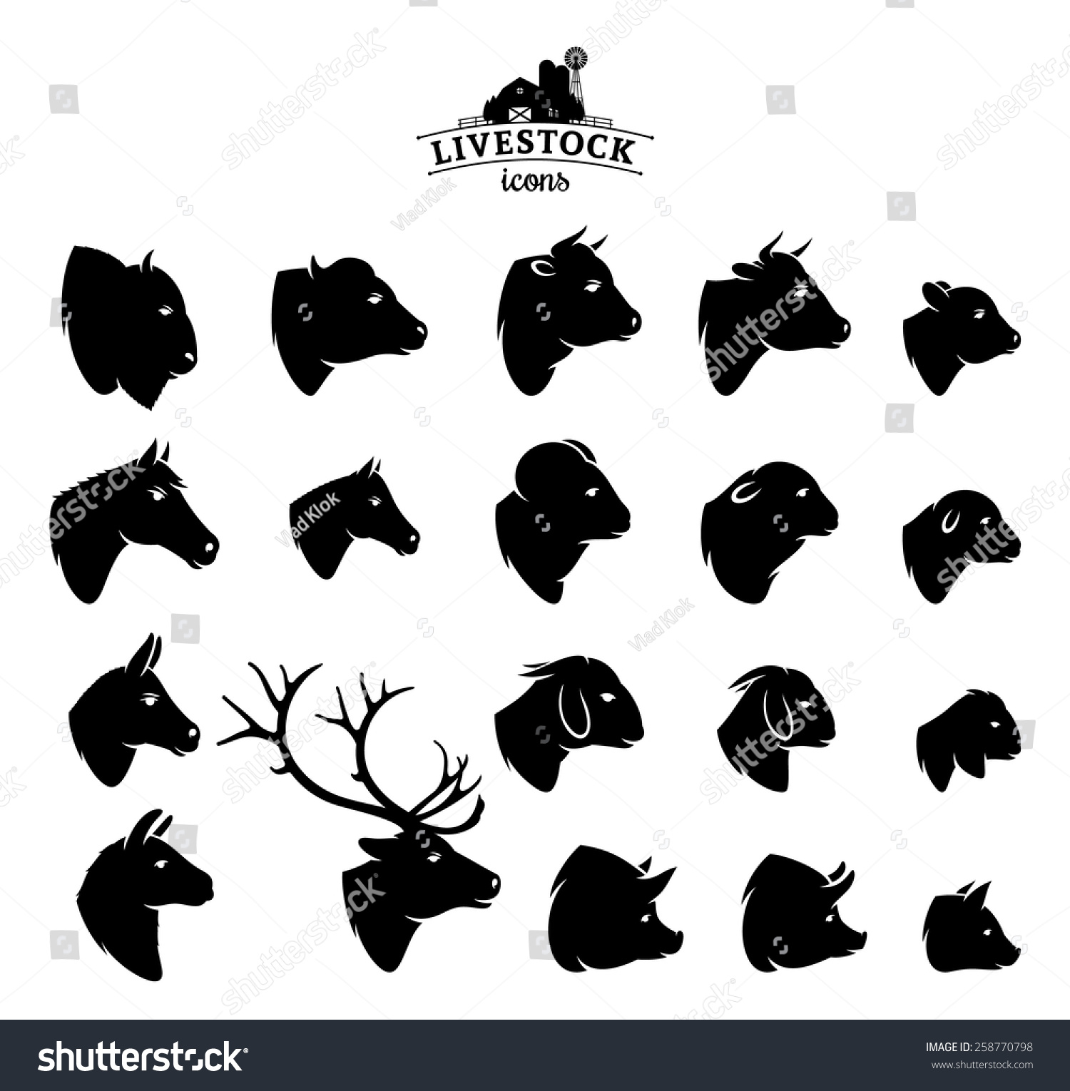 Vector Livestock Icons Isolated On White - 258770798 : Shutterstock