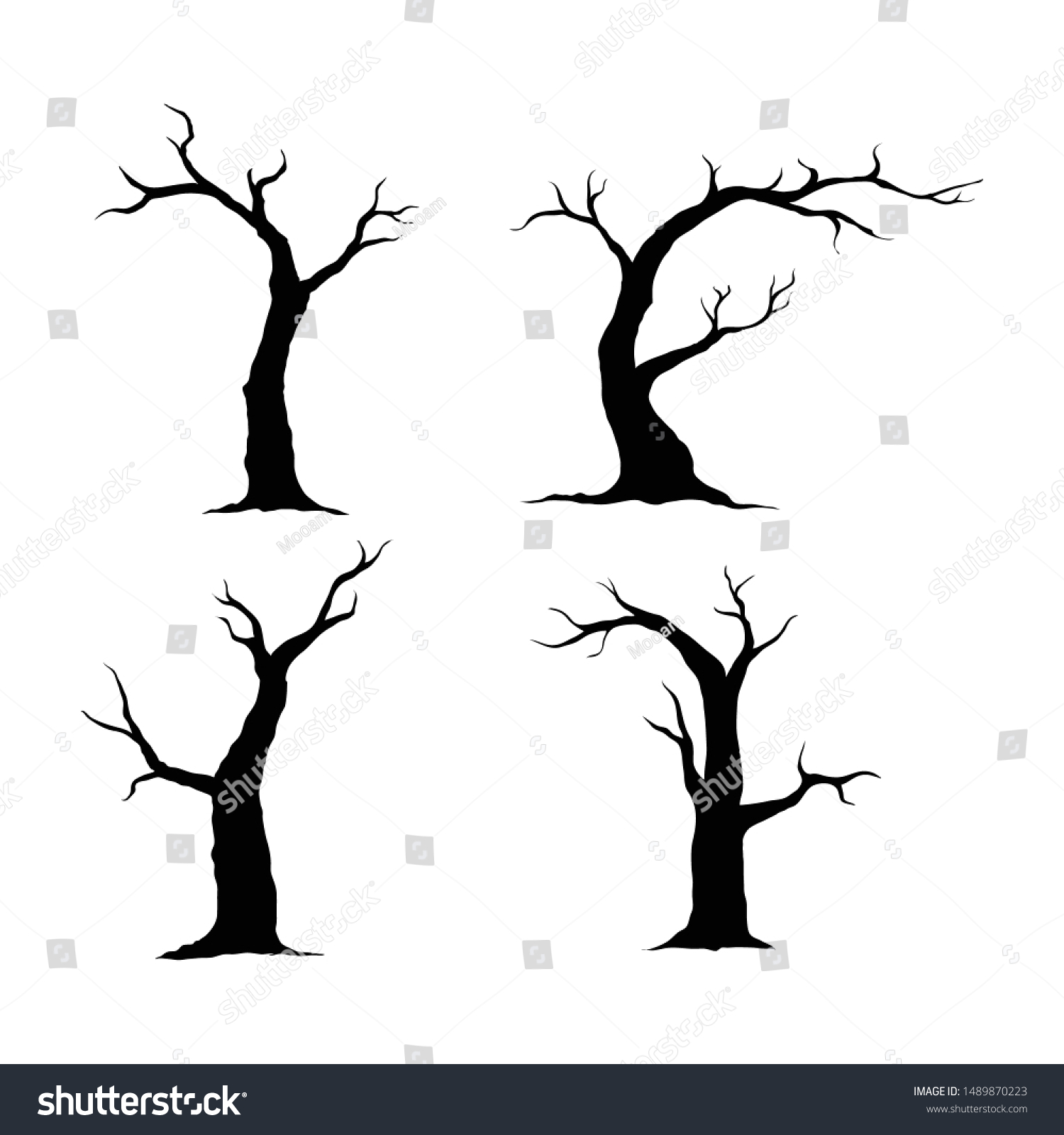 Vector Naked Trees Silhouettes Sethand Drawn Stock Vector Royalty Free Shutterstock