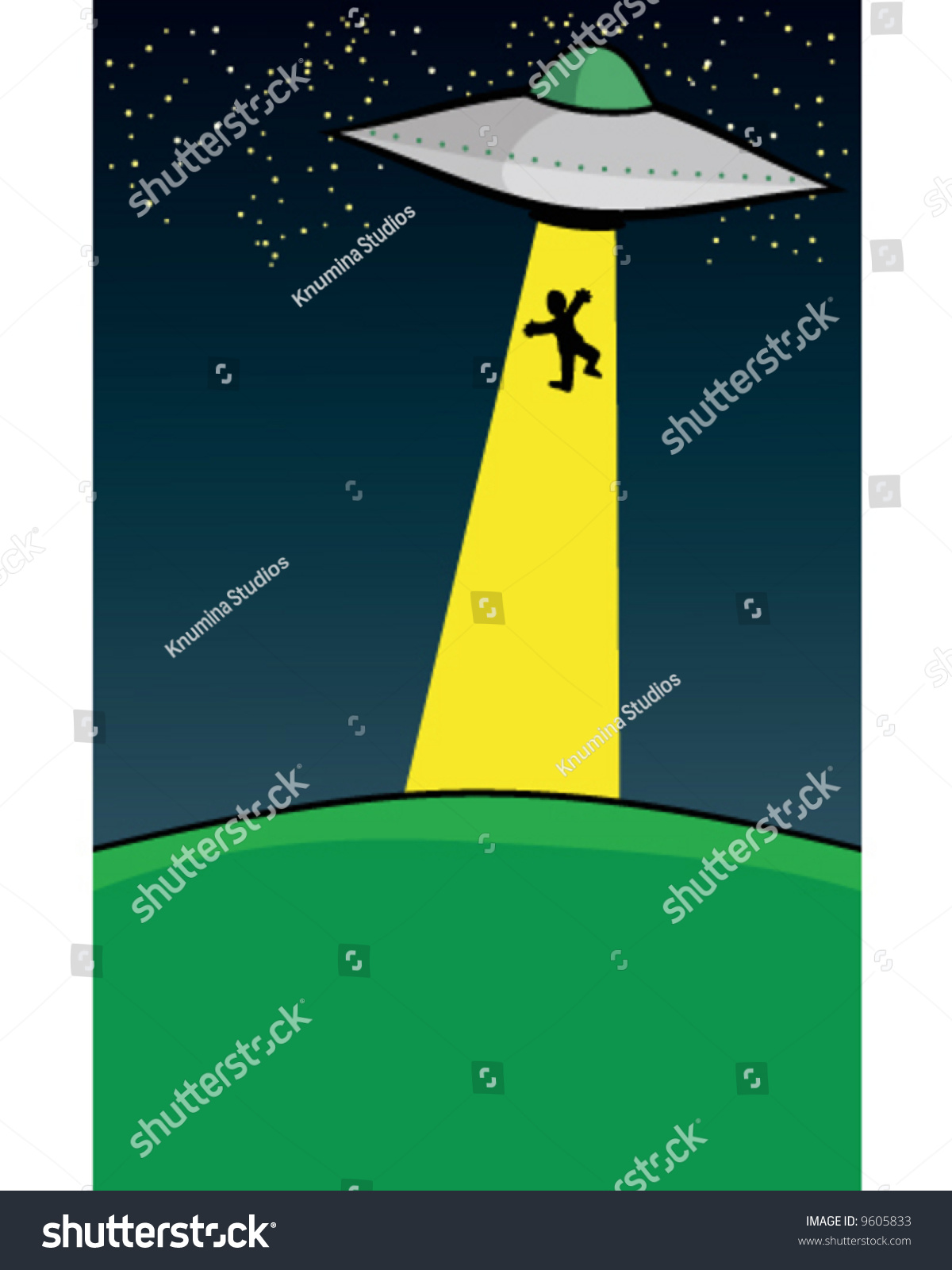 Vector Of Ufo With Person In Tractor Beam For Alien Abduction - 9605833