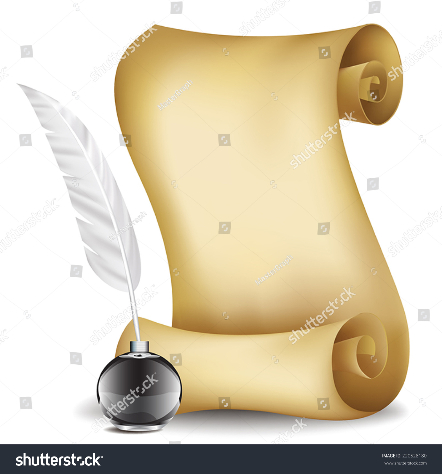 Vector Old Paper Scroll Feather Inkwell Stock Vector 220528180 