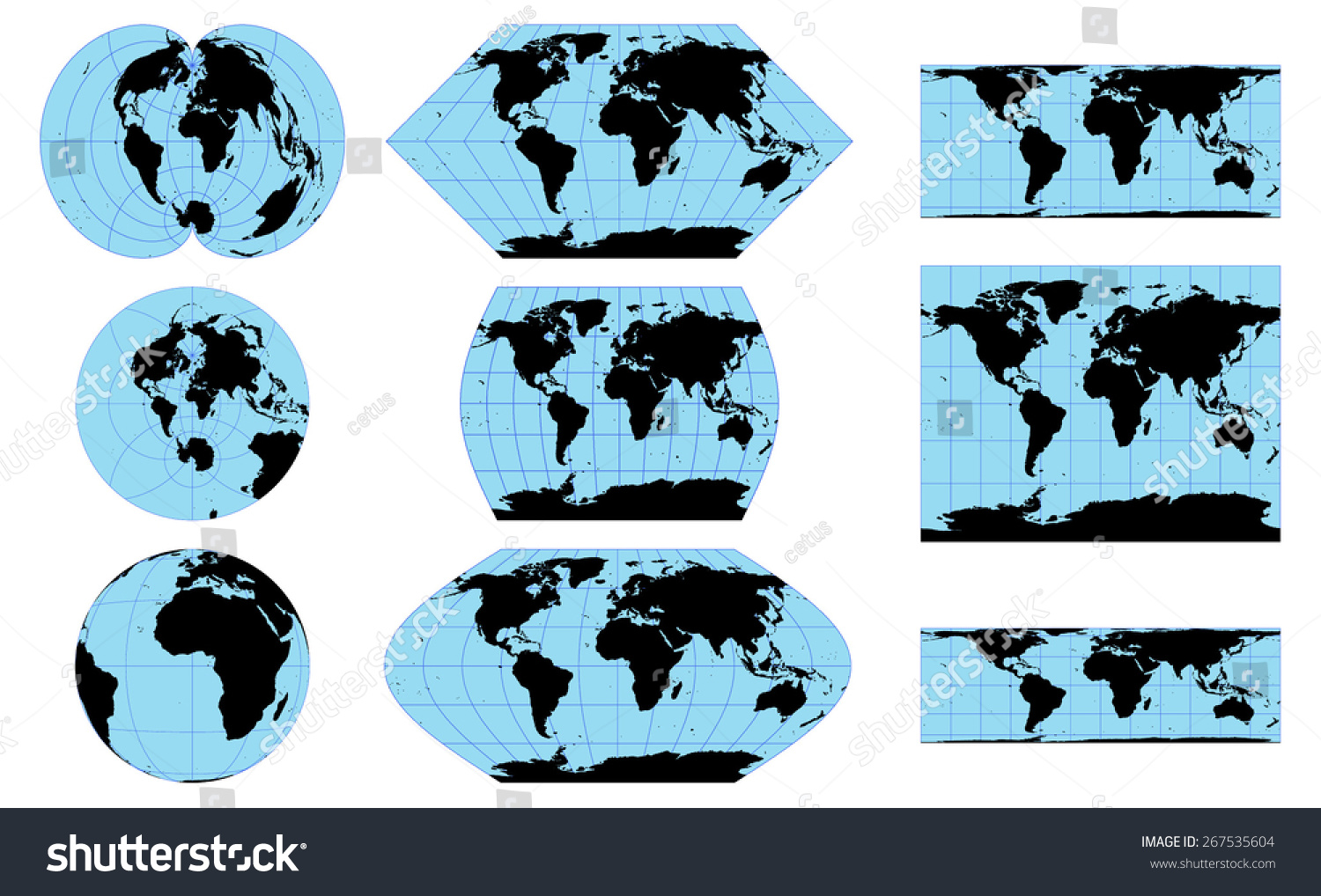 Vector Outline World Maps In Different Projections - 267535604 ...