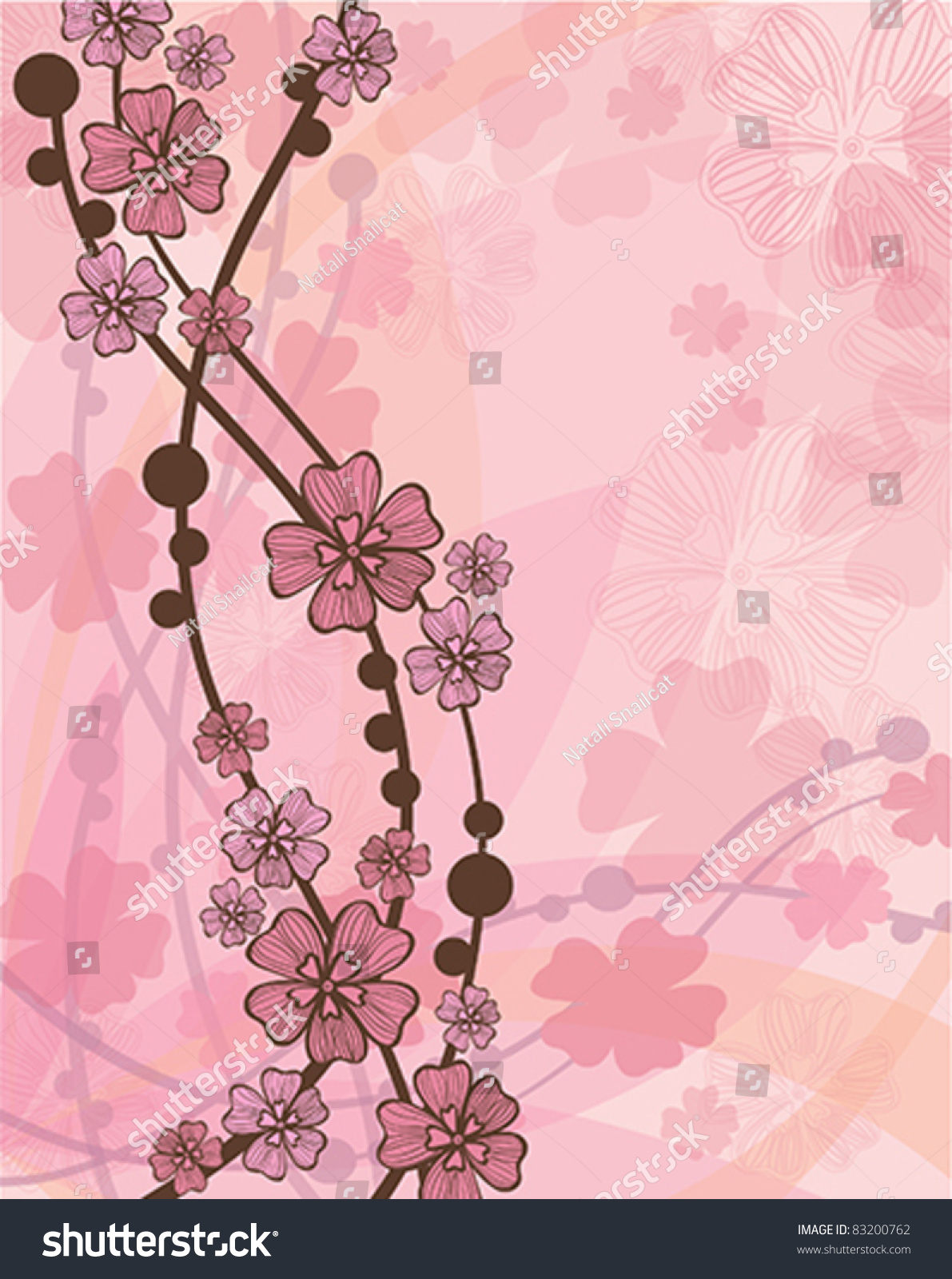 Vector Pink Wallpaper With Beautiful Abstract Japanese Flowers