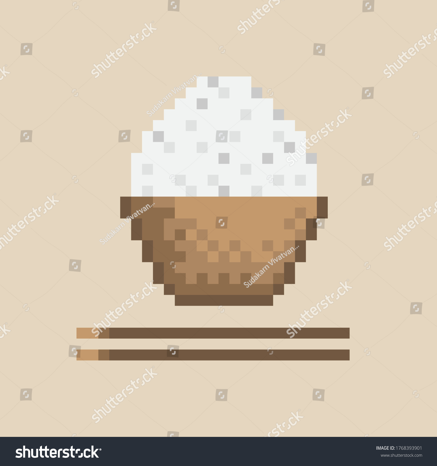 Pixel Art Grid Rice Bowl