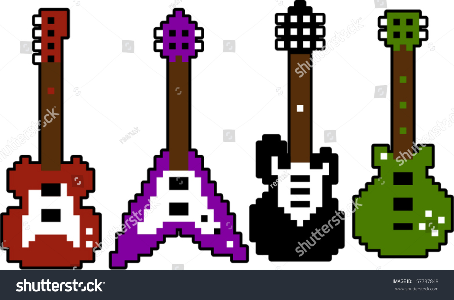 Vector Pixel Guitar Set 2 Separate Stock Vector 157737848 Shutterstock