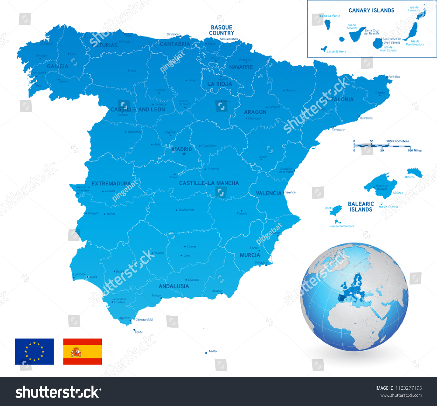 Vector Political Map Spain Full Regionのベクター画像素材ロイヤリティフリー 1123277195