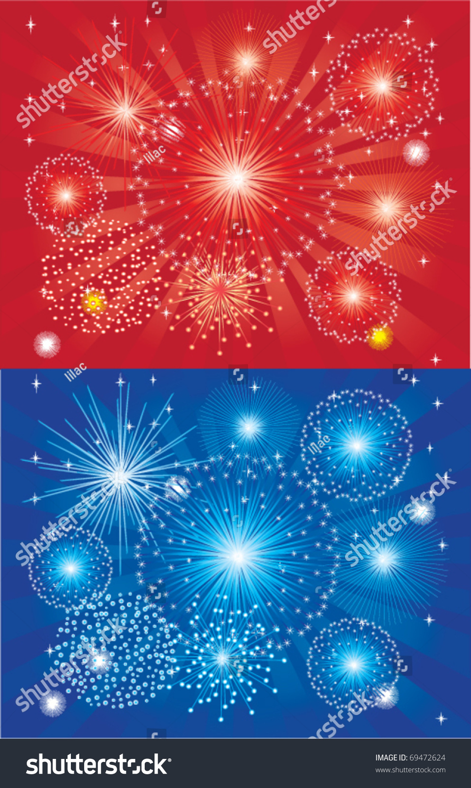Vector Red And Blue Fireworks - 69472624 : Shutterstock