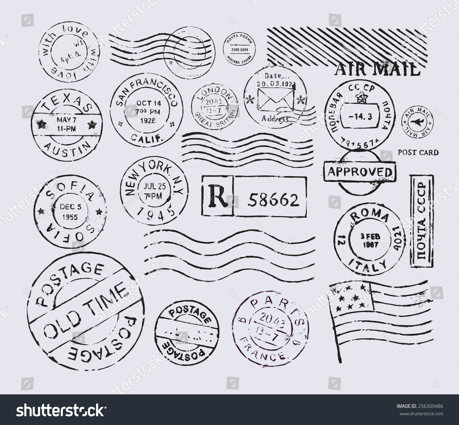 Vector Retro Postage Stamp On Gray Background - 256309486 : Shutterstock
