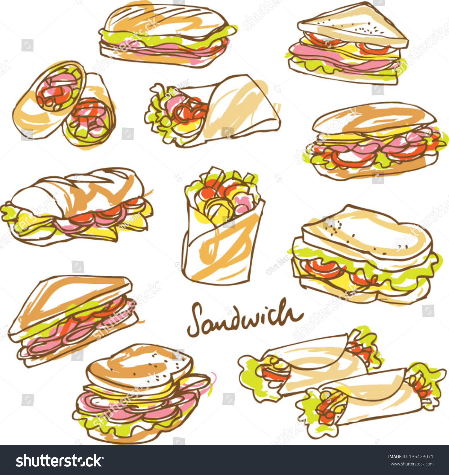 Vector Sandwich Doodle - 135423071 : Shutterstock