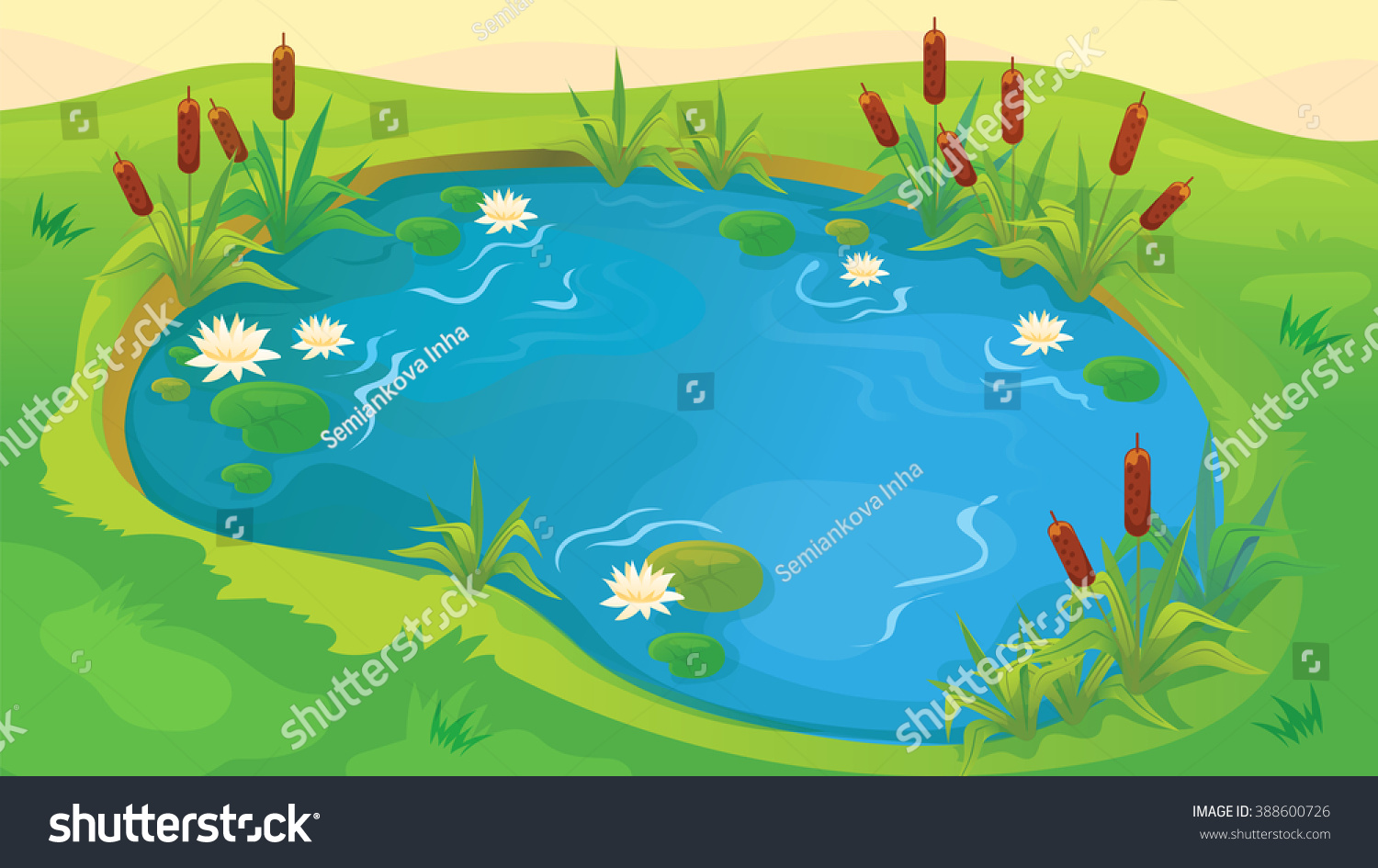 Vector Seamless Cartoon Game Background Pond Stock Vector 388600726